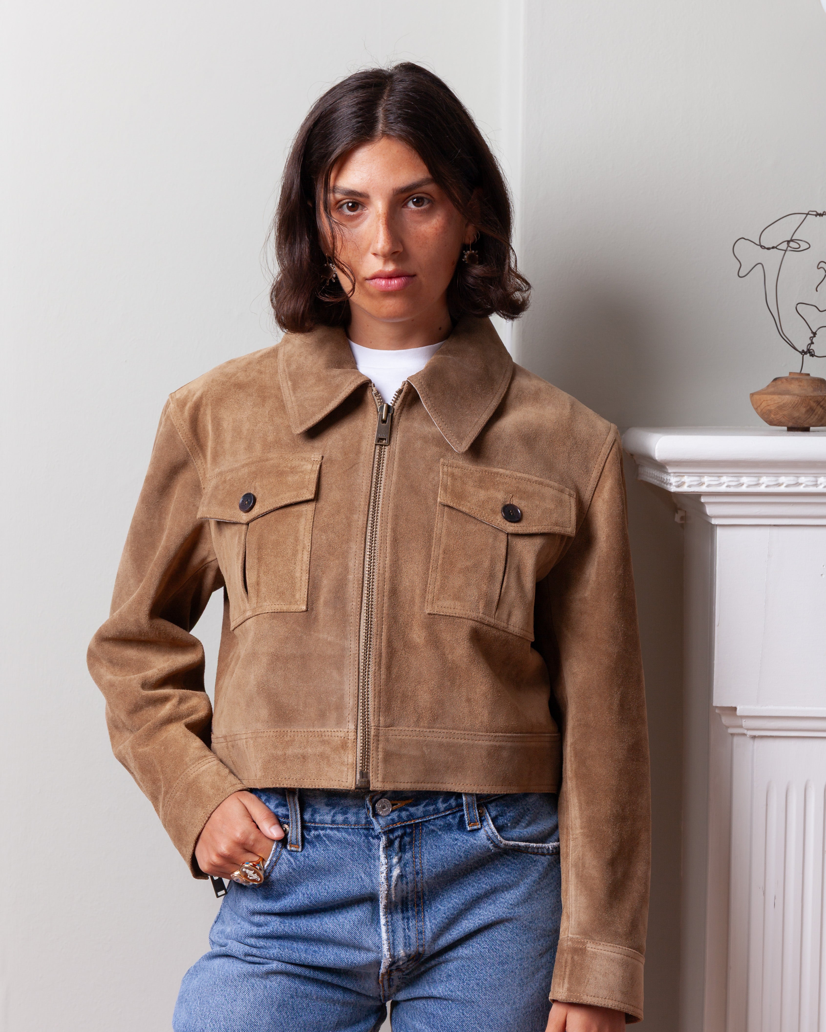 Arma-Helen Gritty Suede Jacket - Olive-Jackets-Boboli-Vancouver-Canada