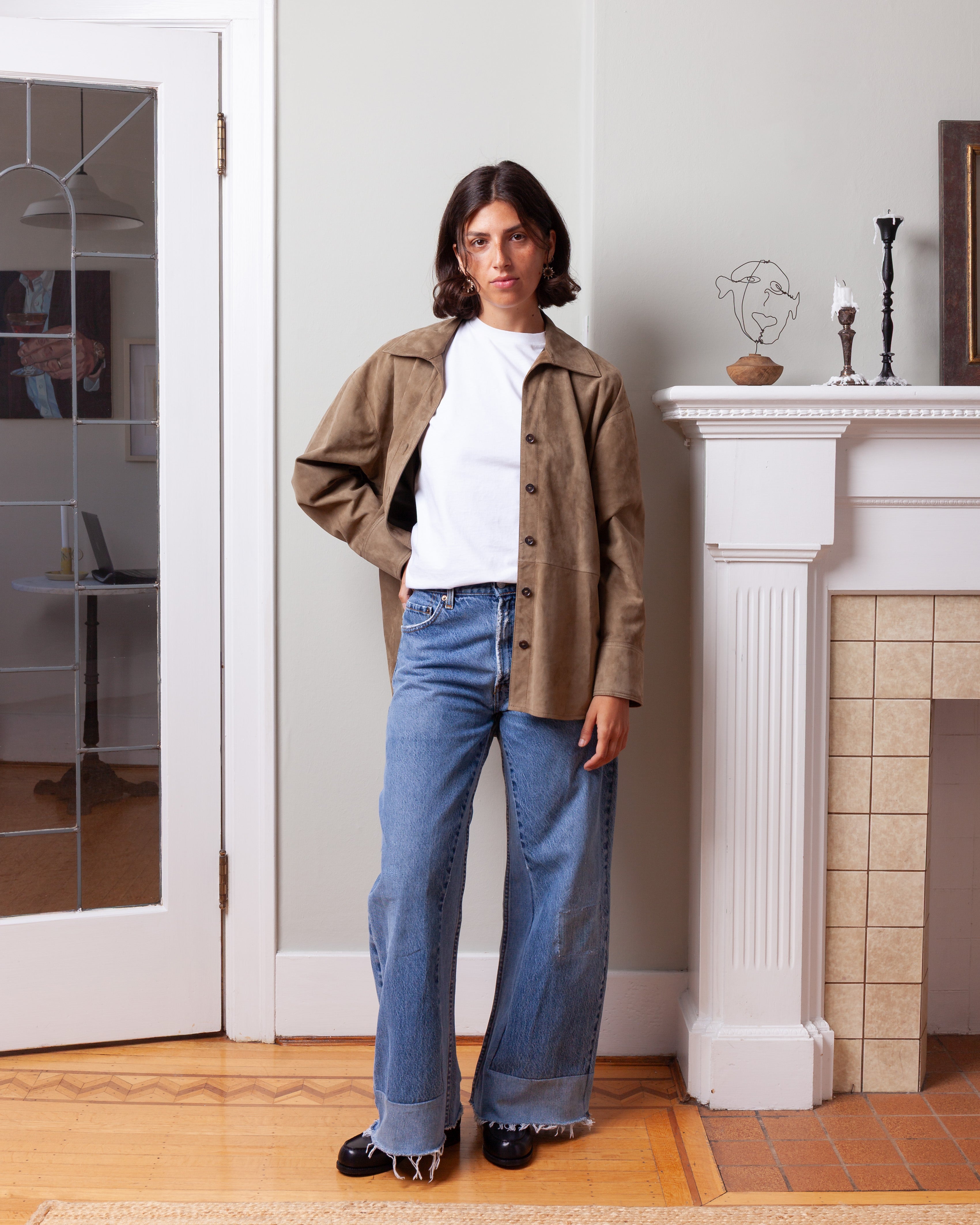 Arma-Catarine Lamb Suede Blouse - Olive-Tops-Boboli-Vancouver-Canada