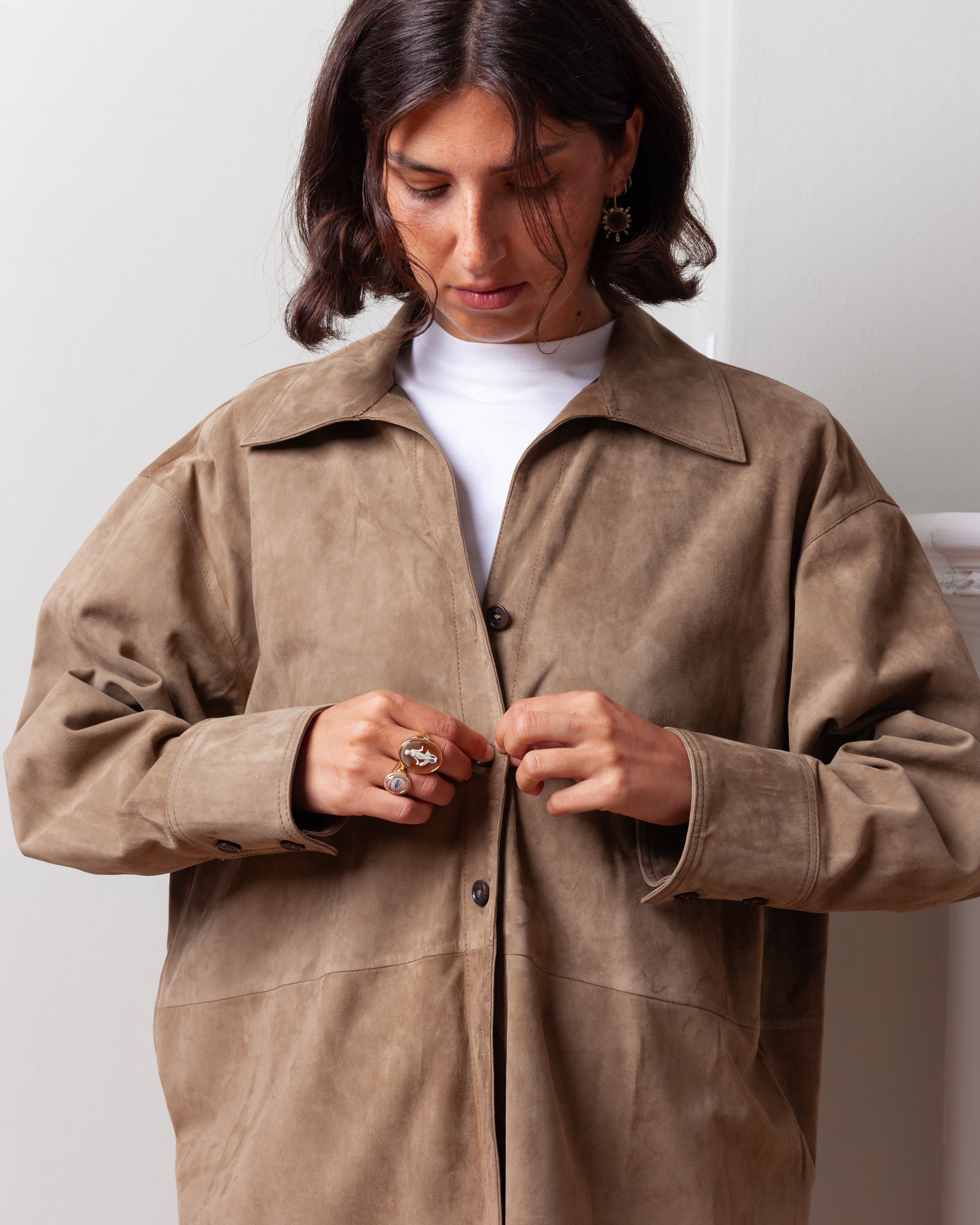 Arma-Catarine Lamb Suede Blouse - Olive-Tops-Boboli-Vancouver-Canada