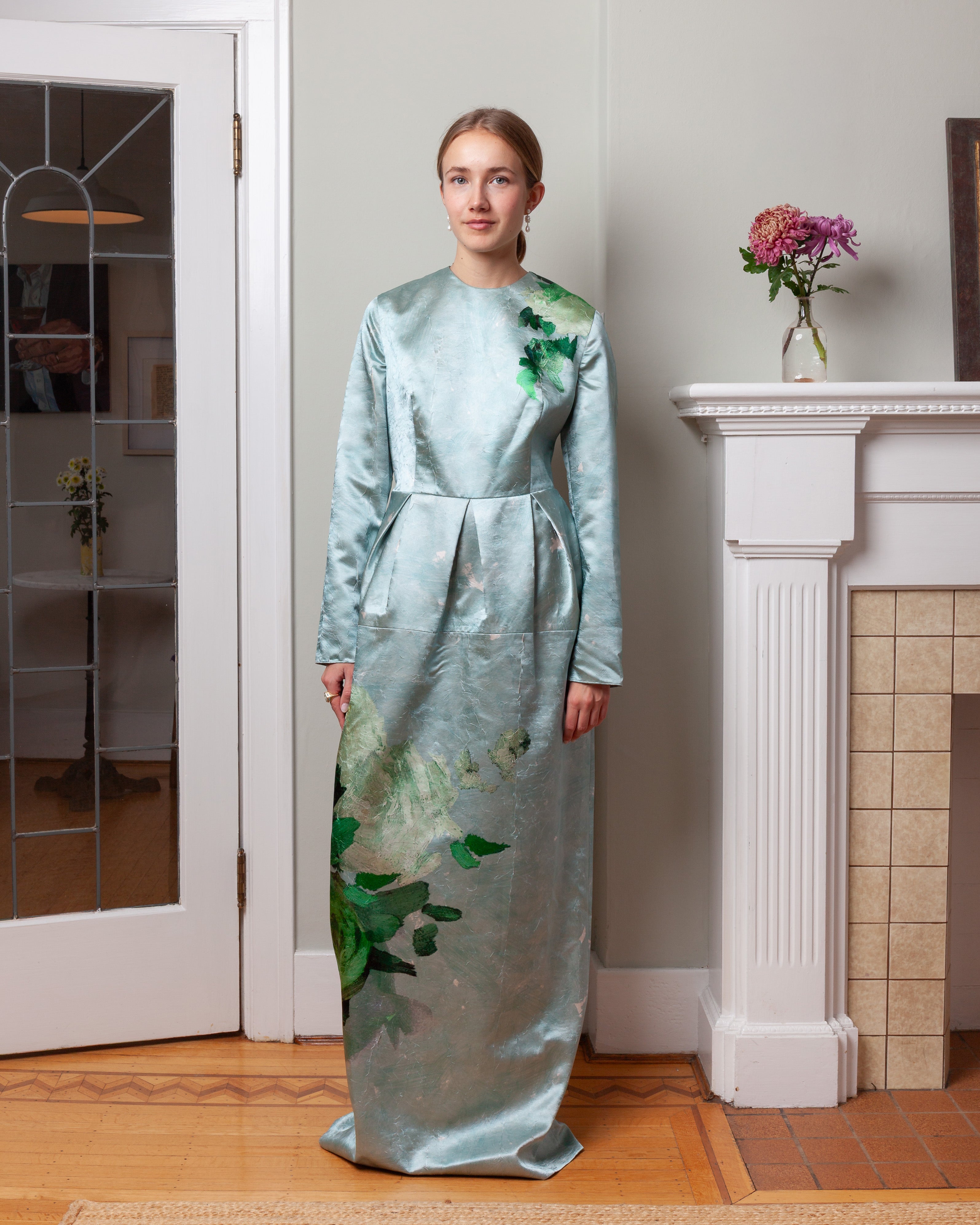 Long Sleeve Cocktail Dress - Exploded Rose Eggshell