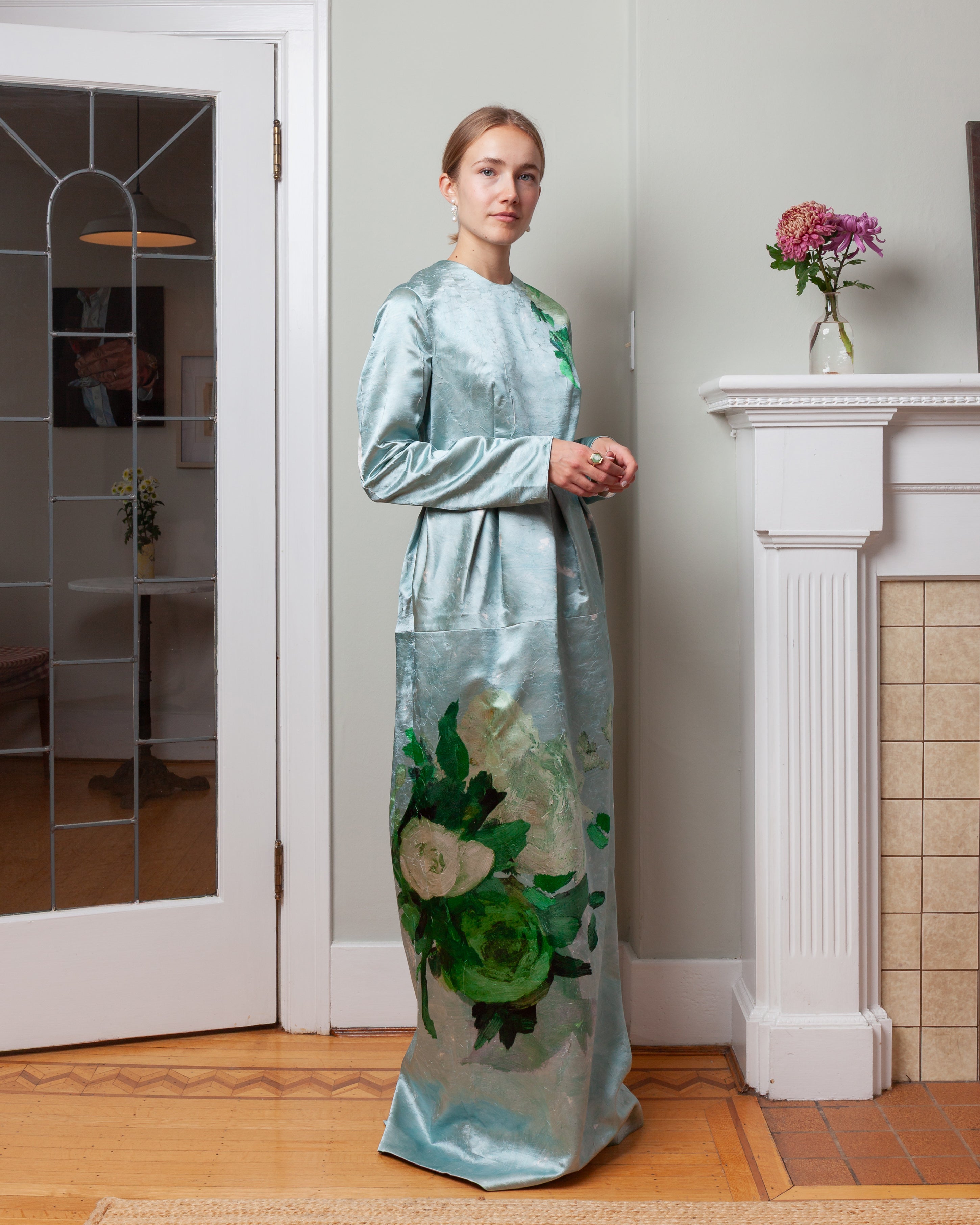 Long Sleeve Cocktail Dress - Exploded Rose Eggshell