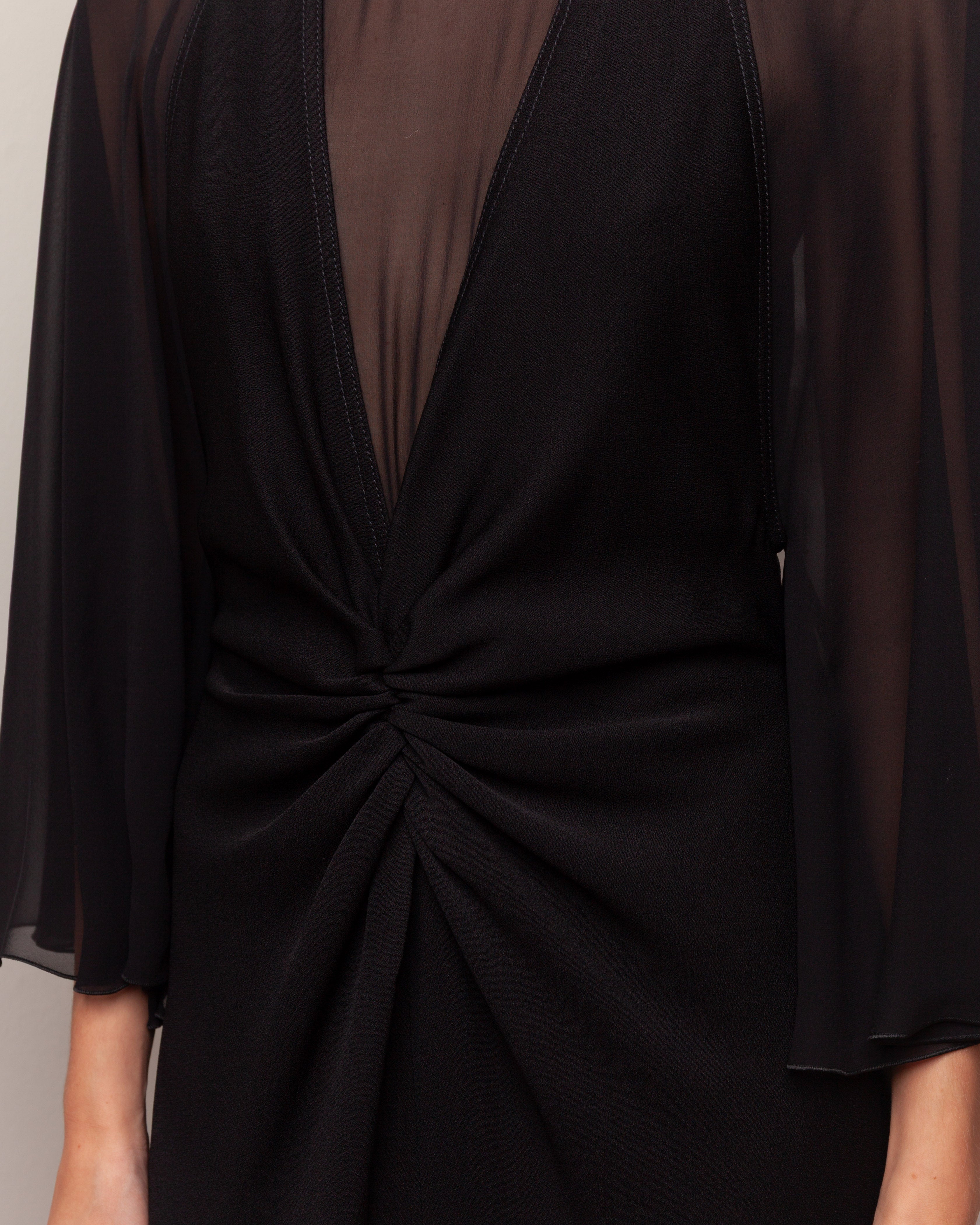 Midi Dress w/Veiled Sleeves - Black