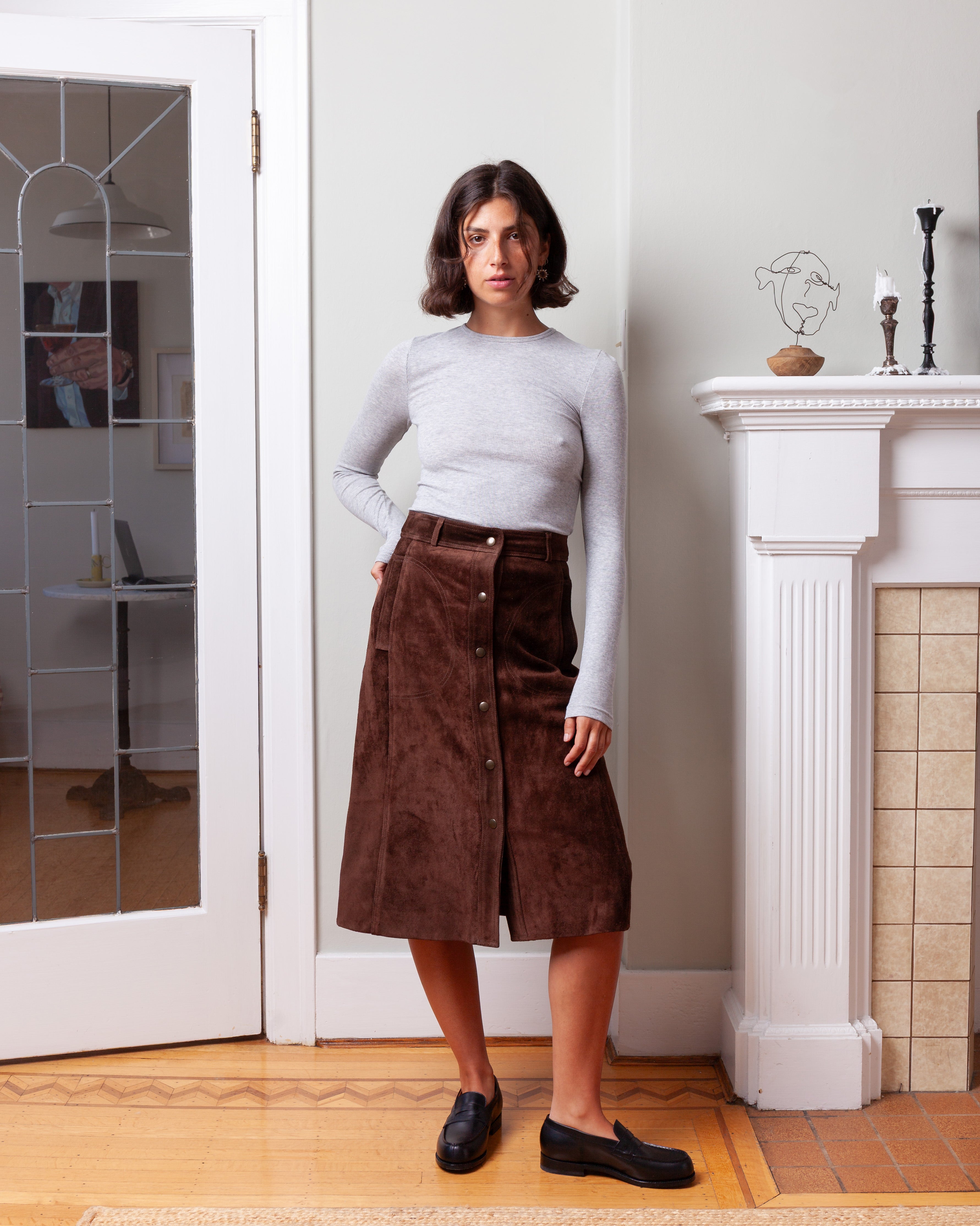 Arma-Elen Gritty Suede Skirt - Mud Brown-Skirts-Boboli-Vancouver-Canada