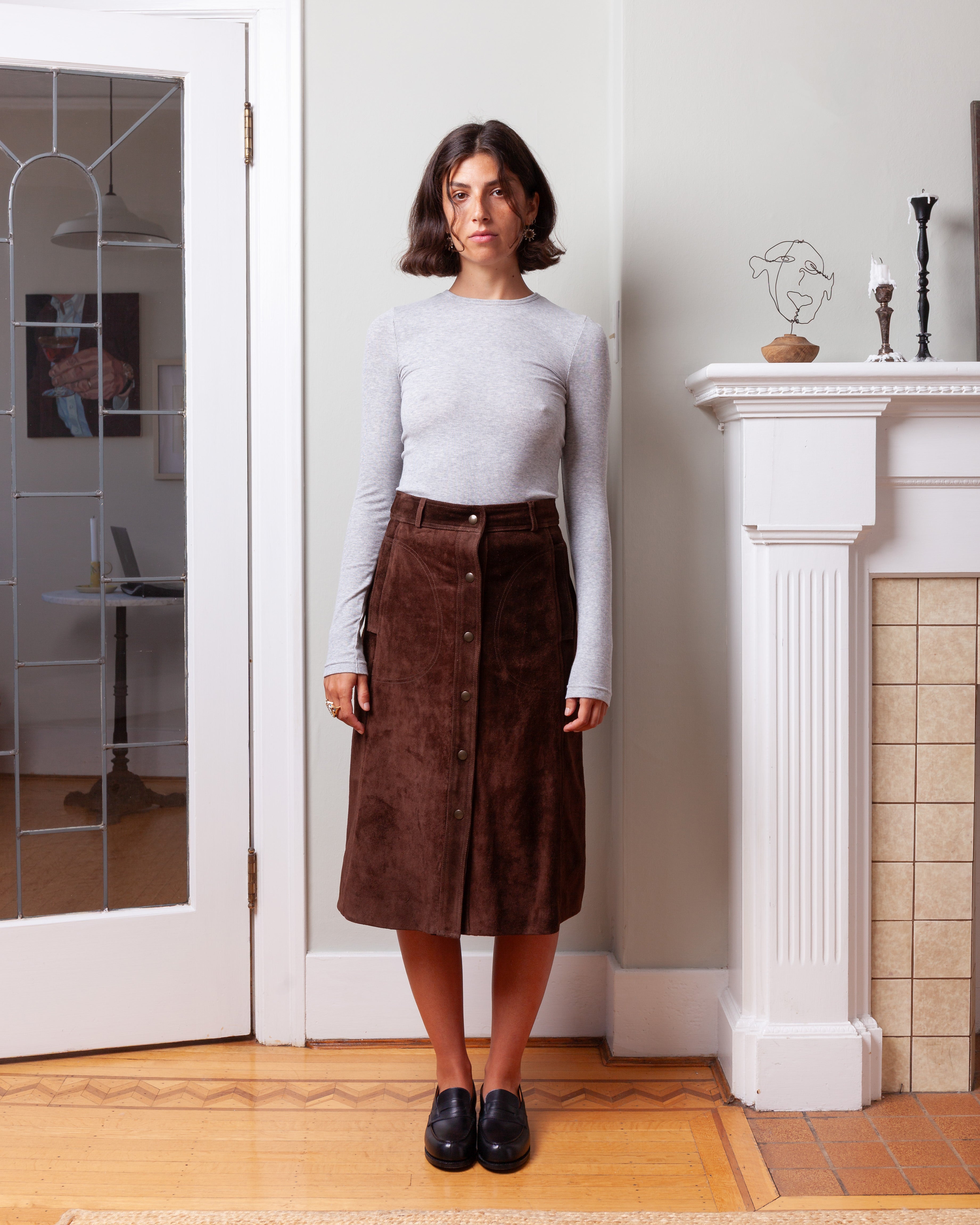 Arma-Elen Gritty Suede Skirt - Mud Brown-Skirts-Boboli-Vancouver-Canada