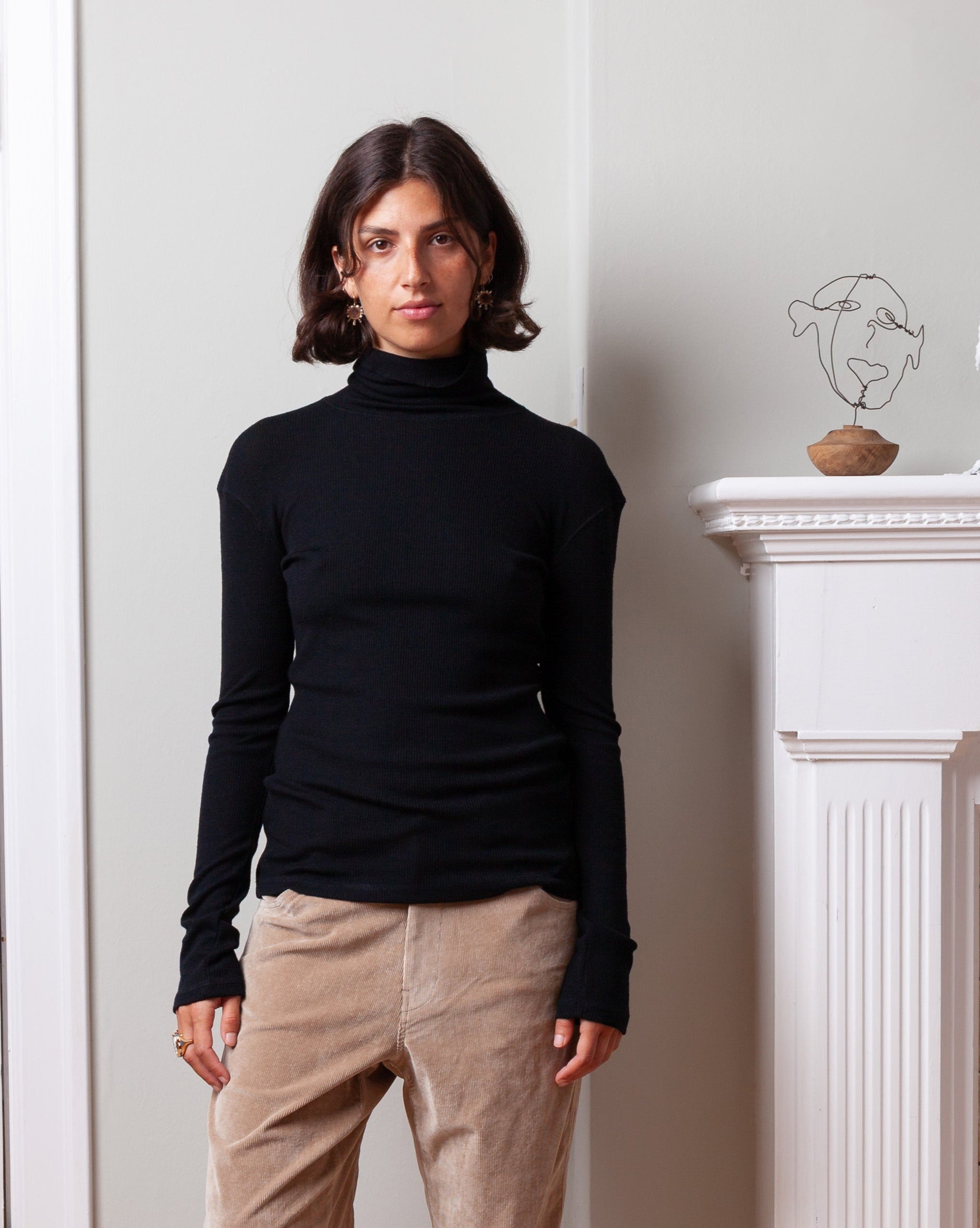Vis A Vis-Wool Ribbed Jersey Turtleneck - Black-Tops-Boboli-Vancouver-Canada