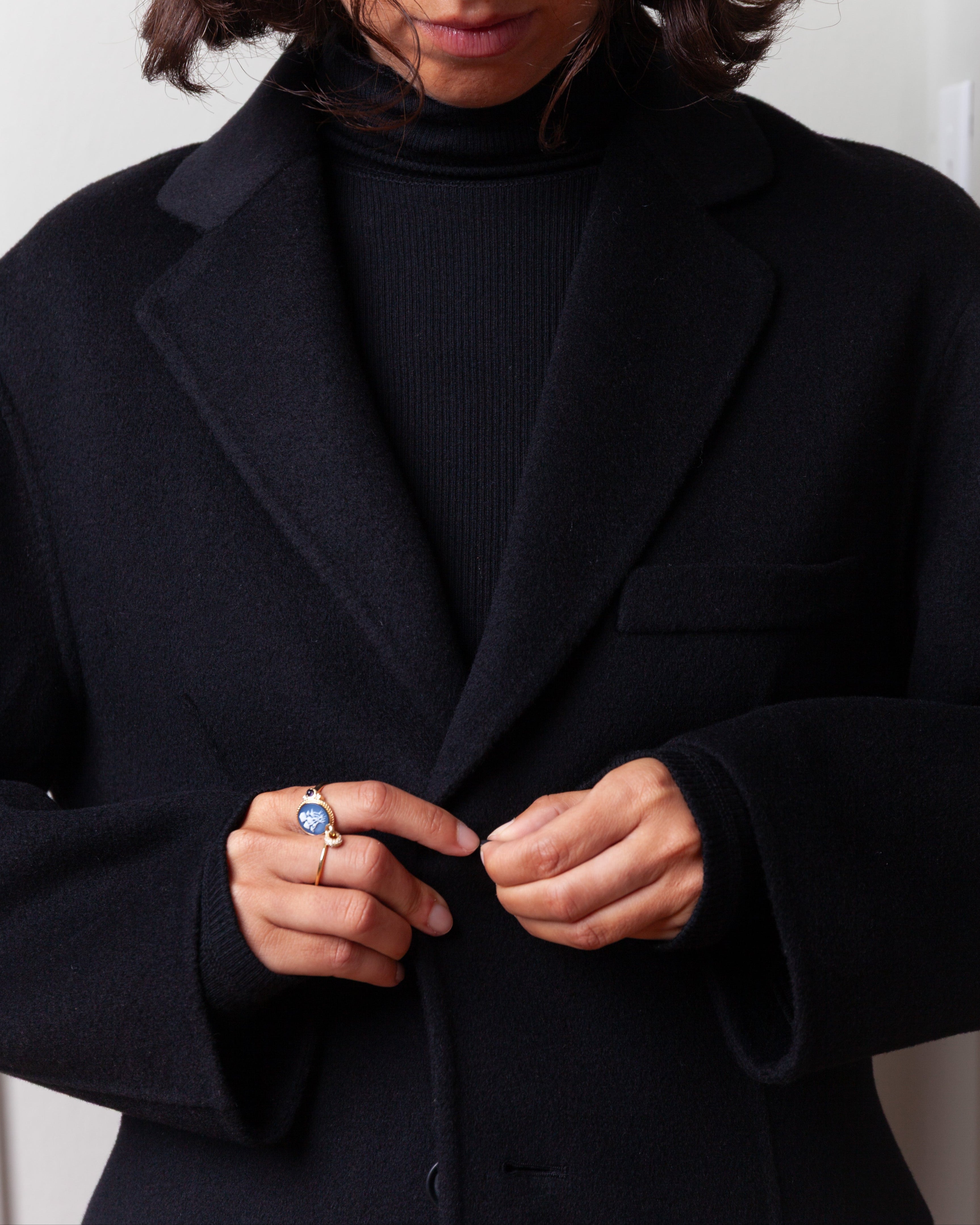 Vis A Vis-Cinched Waist Handmade Coat - Black-Coats-Boboli-Vancouver-Canada