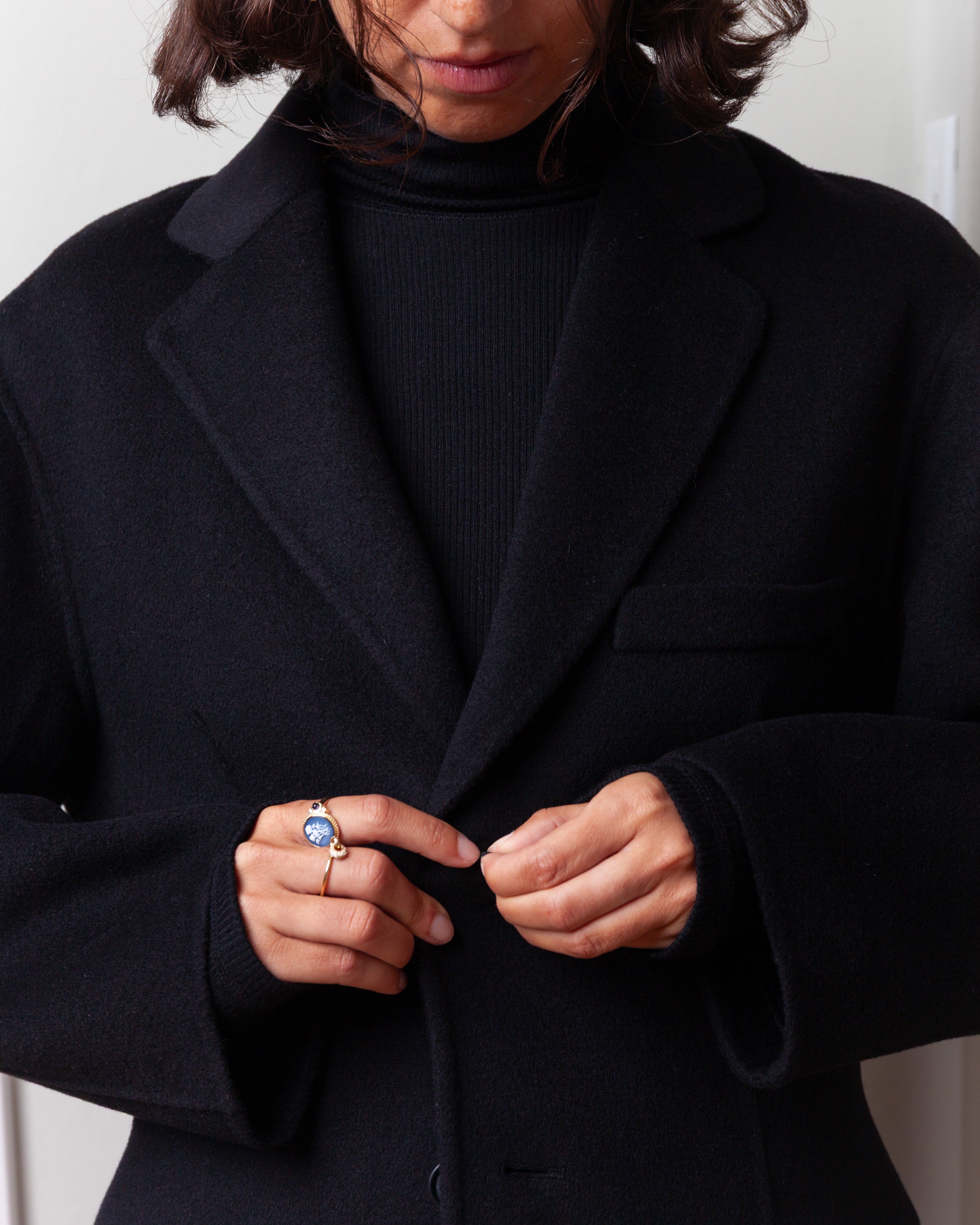 Vis A Vis-Cinched Waist Handmade Coat - Black-Coats-Boboli-Vancouver-Canada
