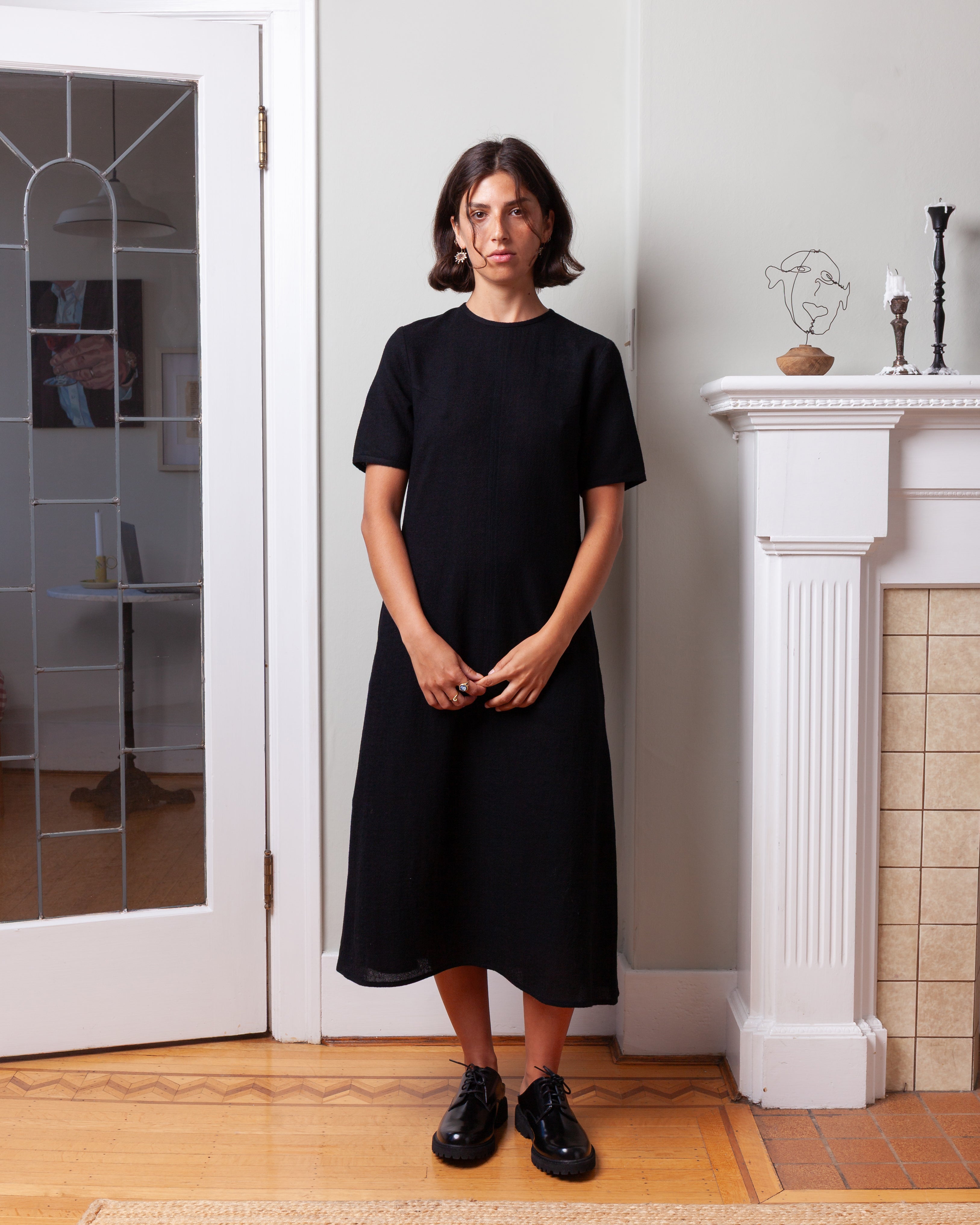 Vis A Vis-Half Sleeved Wool Dress - Black-Dresses-Boboli-Vancouver-Canada