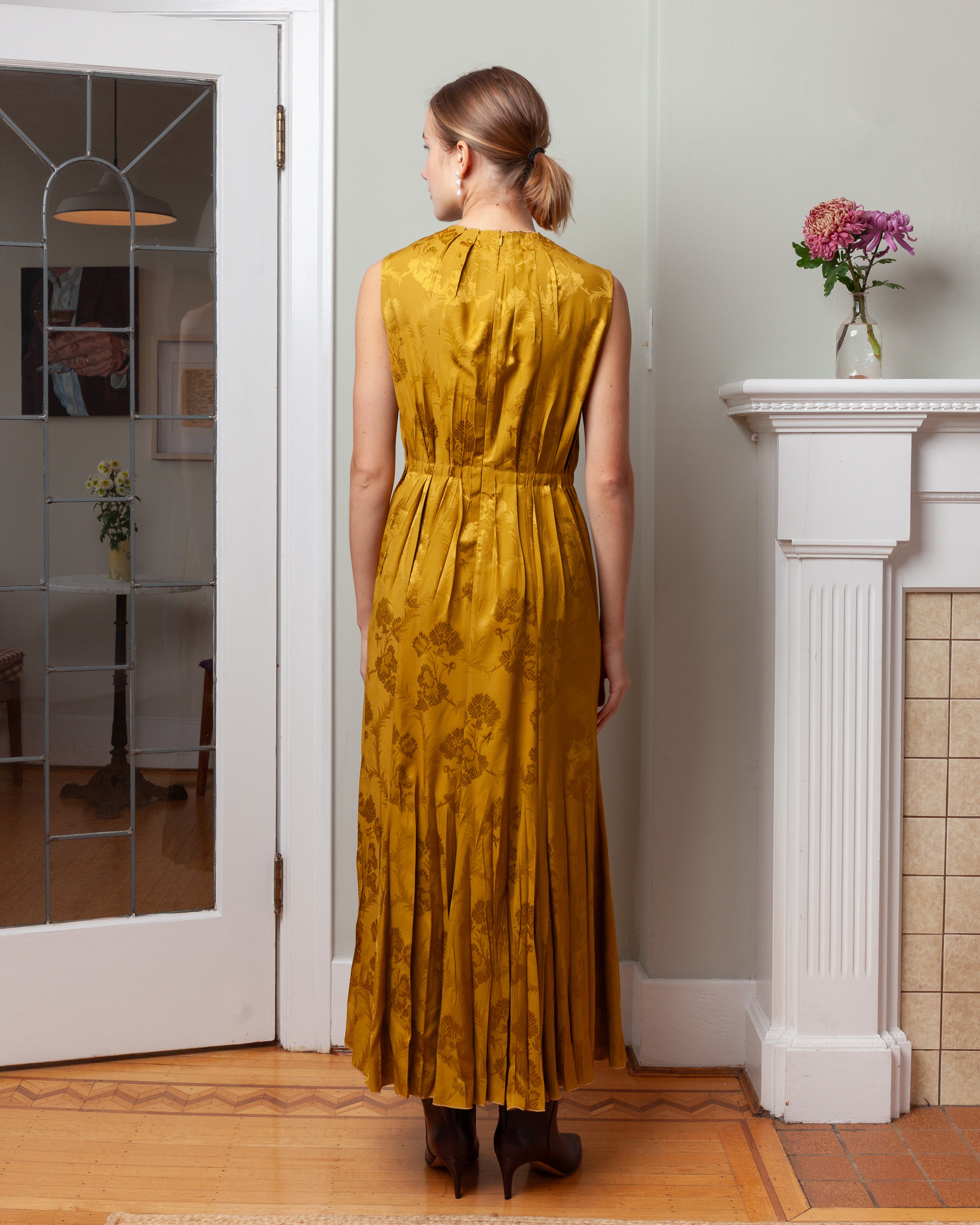 Maxi Panel Dress w/Pleating Detail - Gold