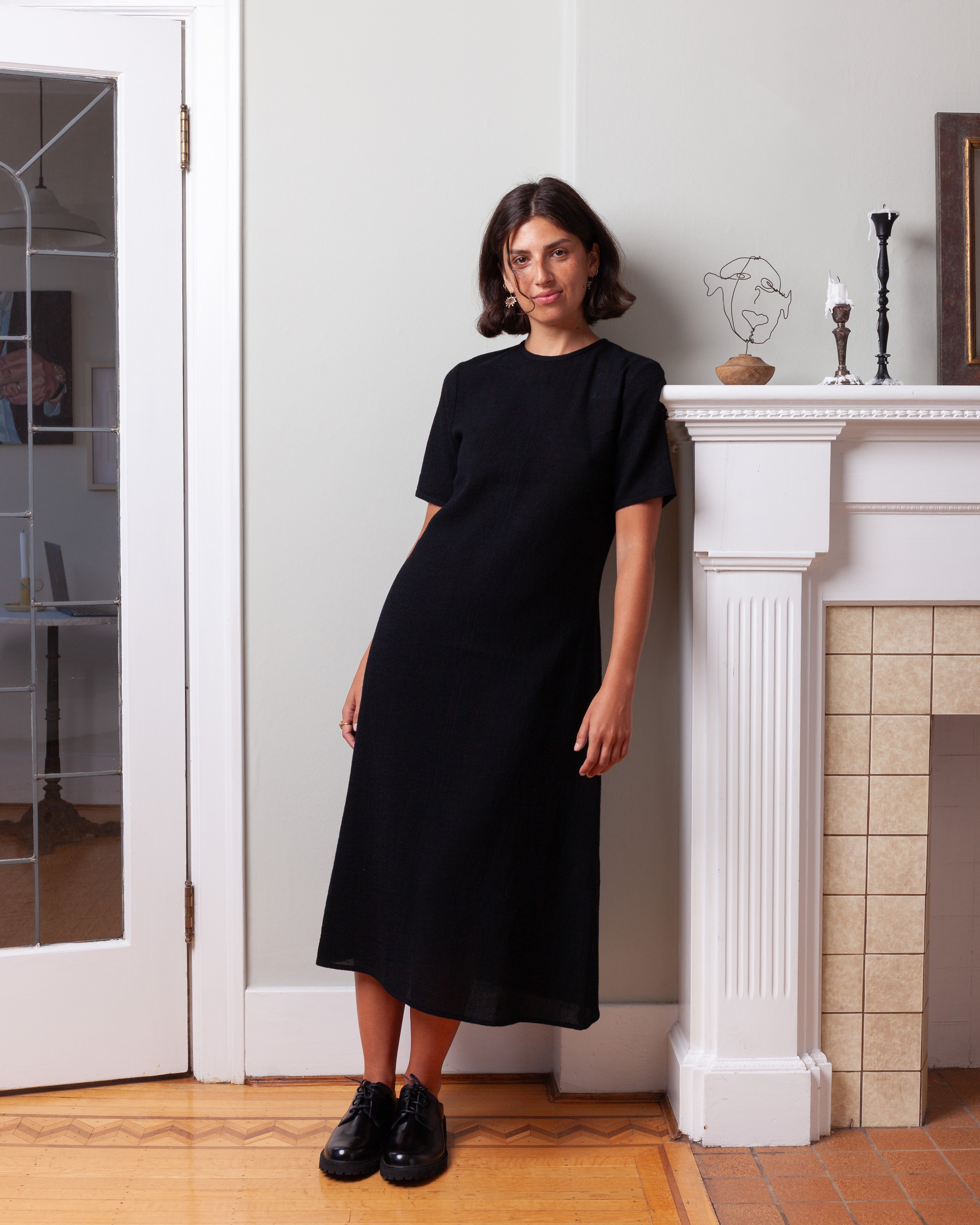 Vis A Vis-Half Sleeved Wool Dress - Black-Dresses-Boboli-Vancouver-Canada