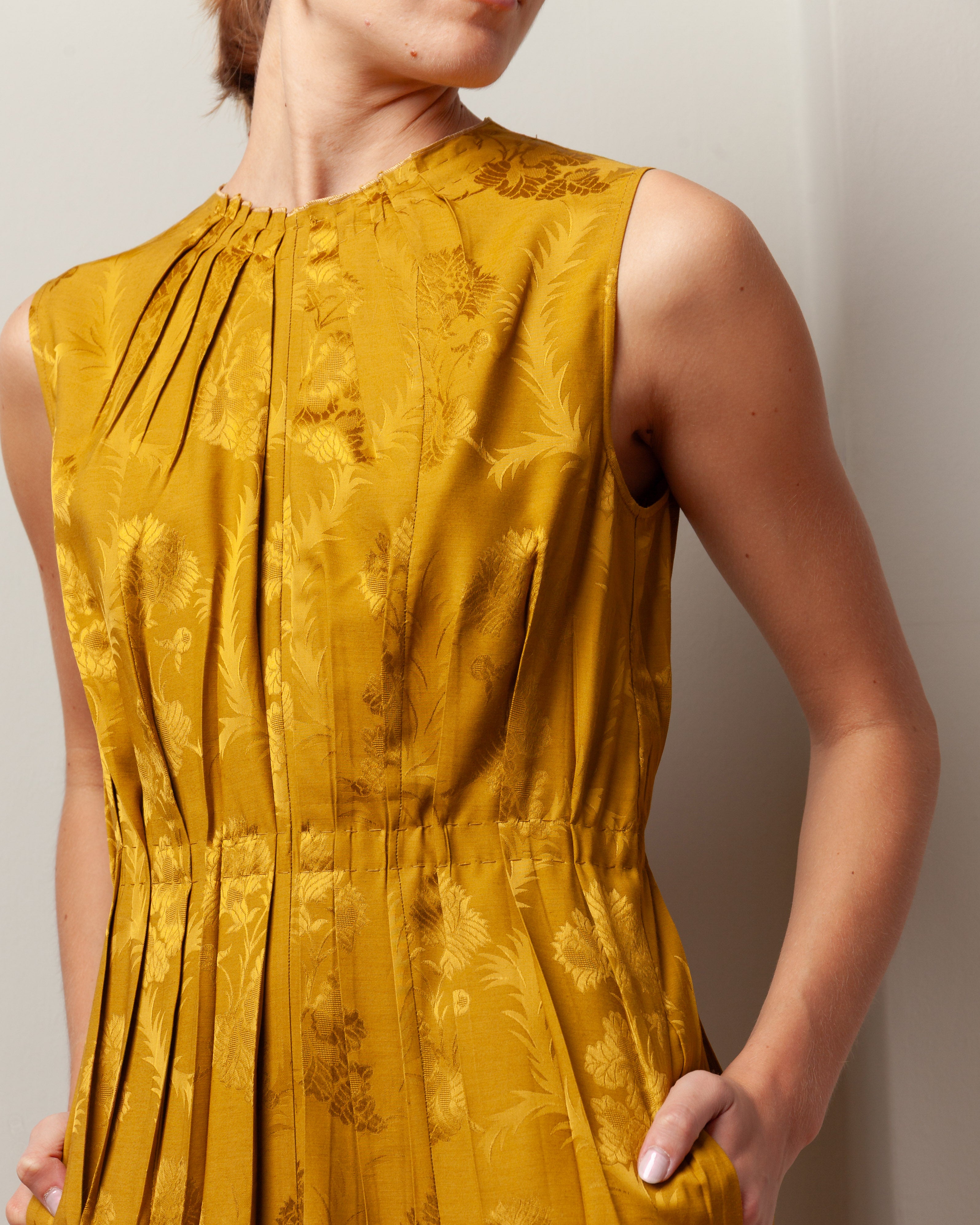 Maxi Panel Dress w/Pleating Detail - Gold