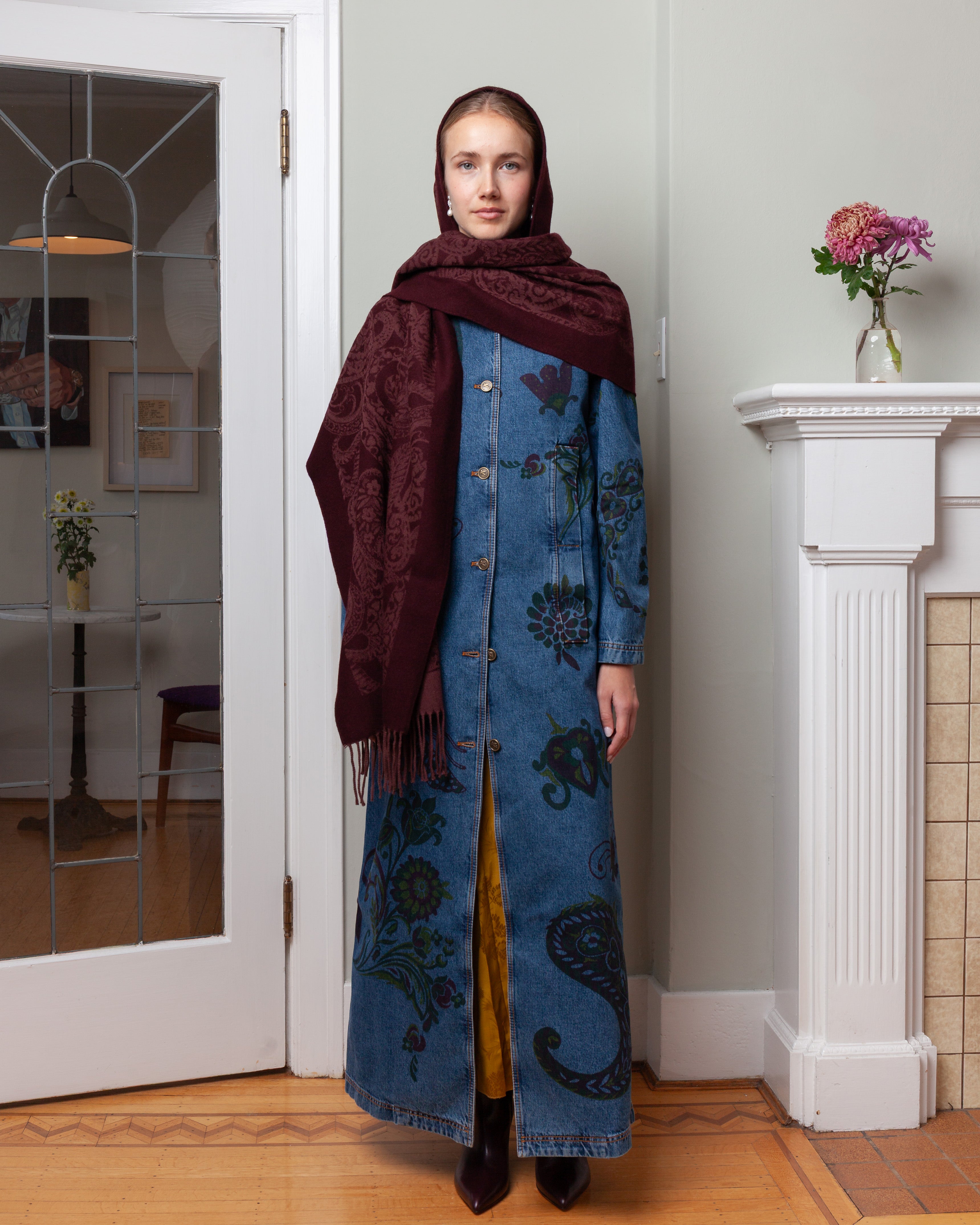 Wool Hooded Scarf - Burgundy