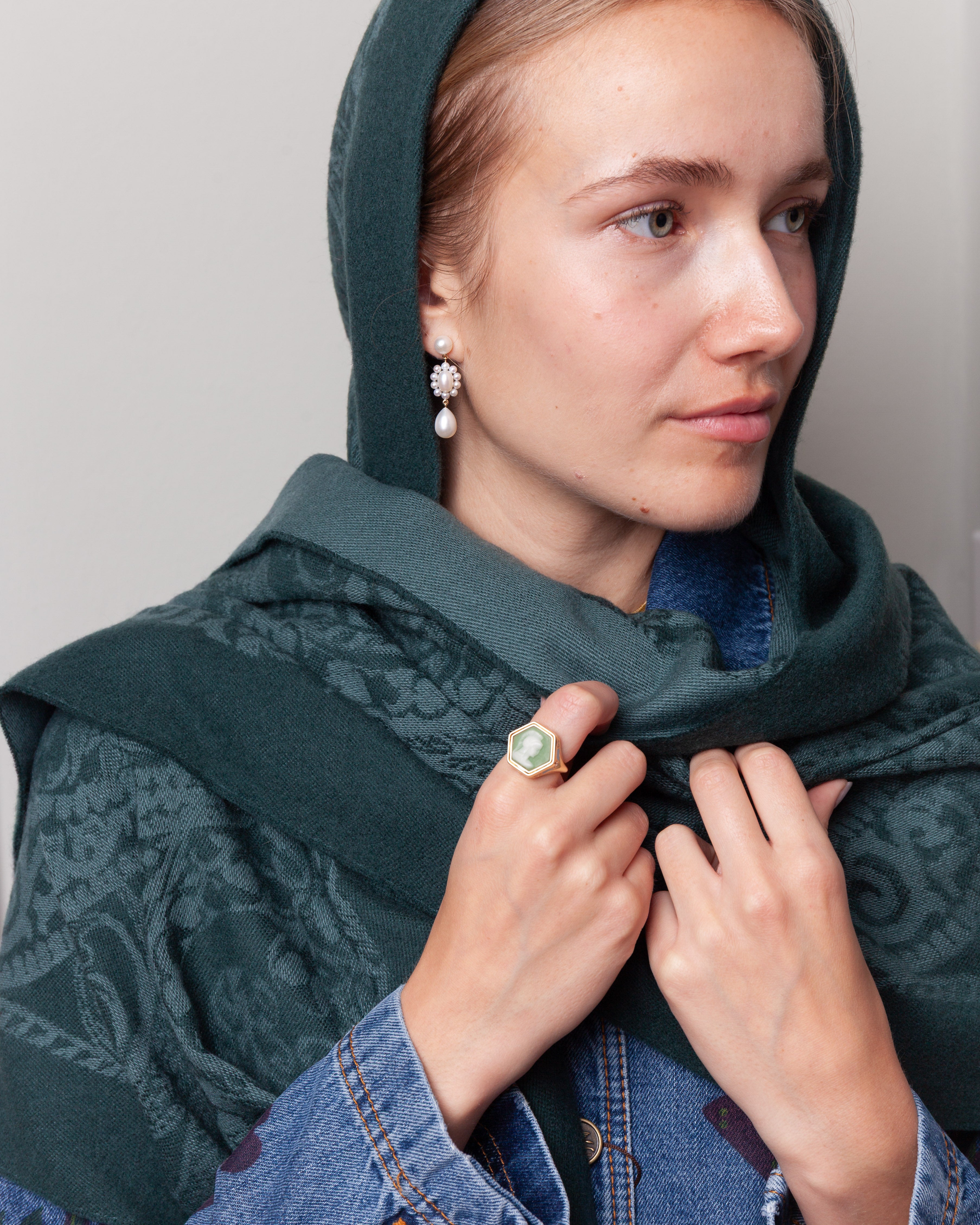 Wool Hooded Scarf - Green