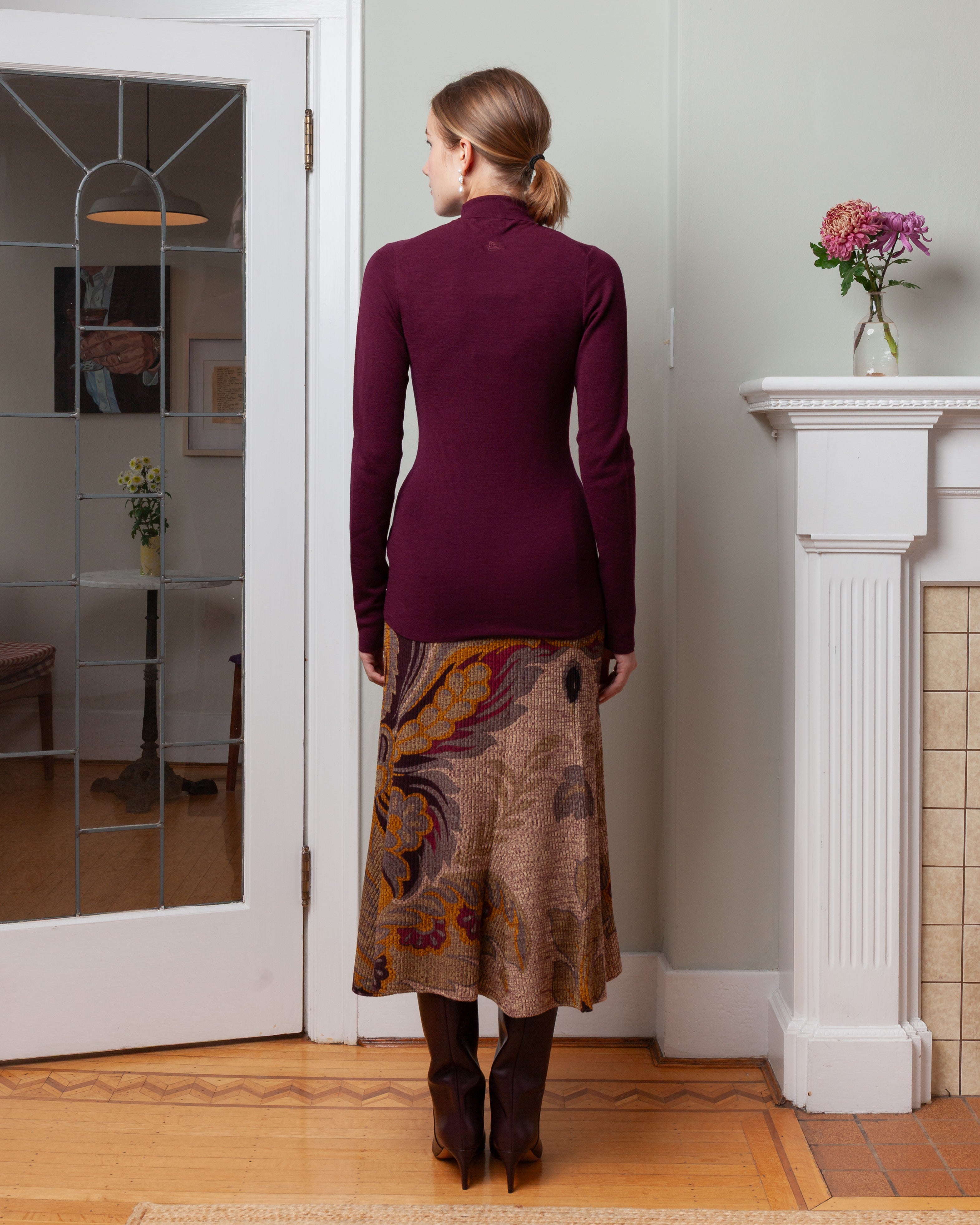 Ribbed Wool Turtleneck Sweater - Burgundy