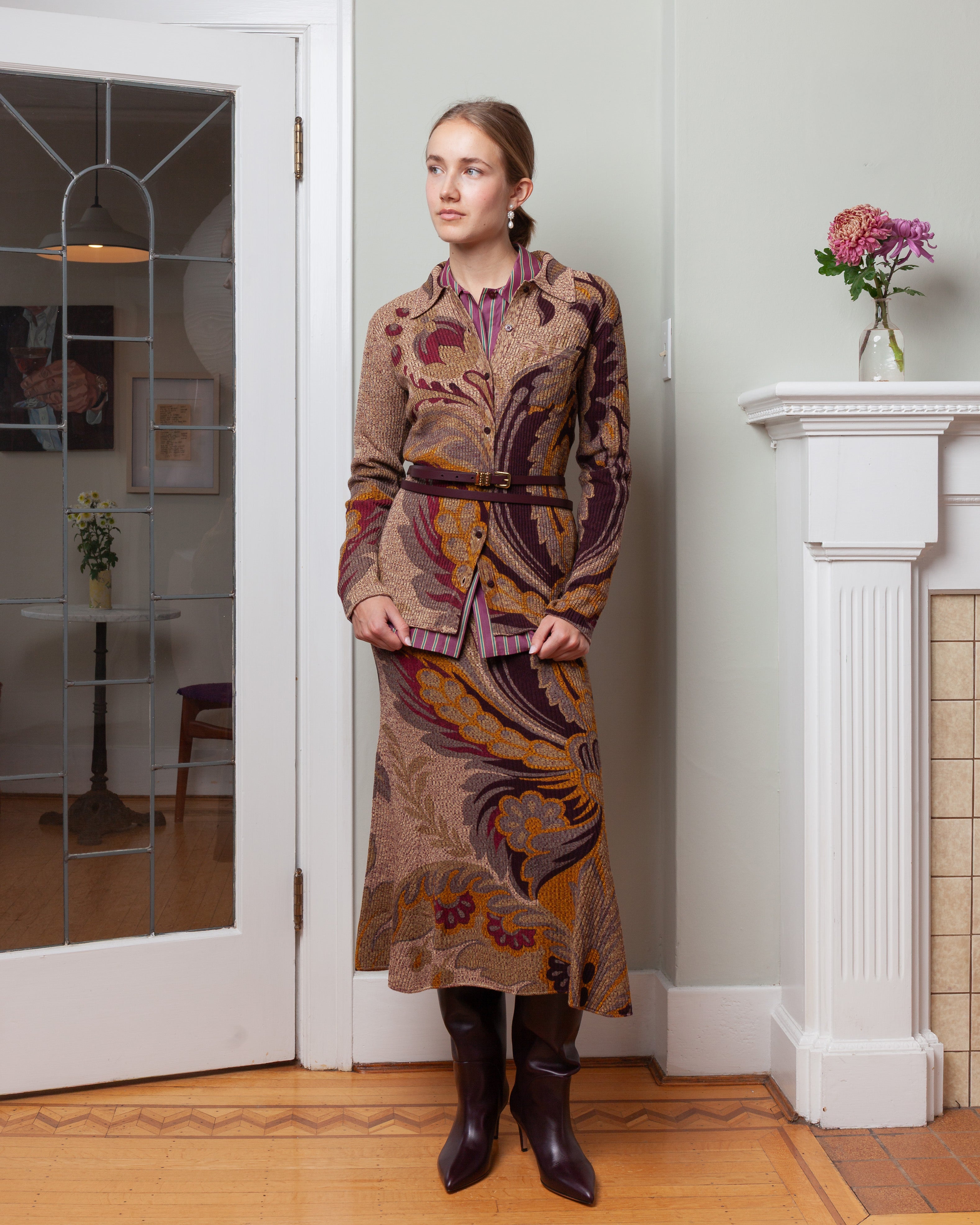 Fitted Shirt w/Pocket - Burgundy/Green Stripe