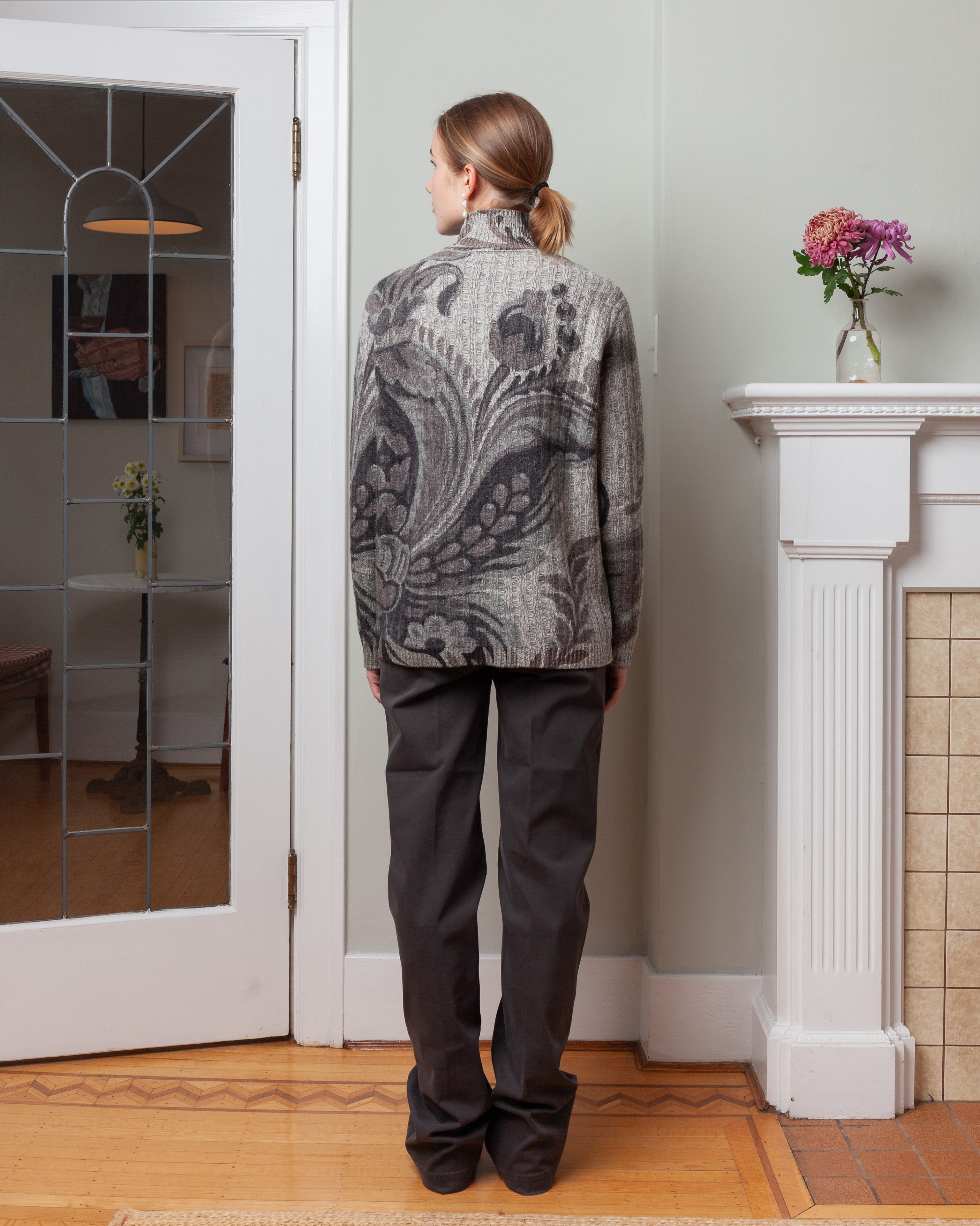 High-Neck Sweater - Grey/Brown