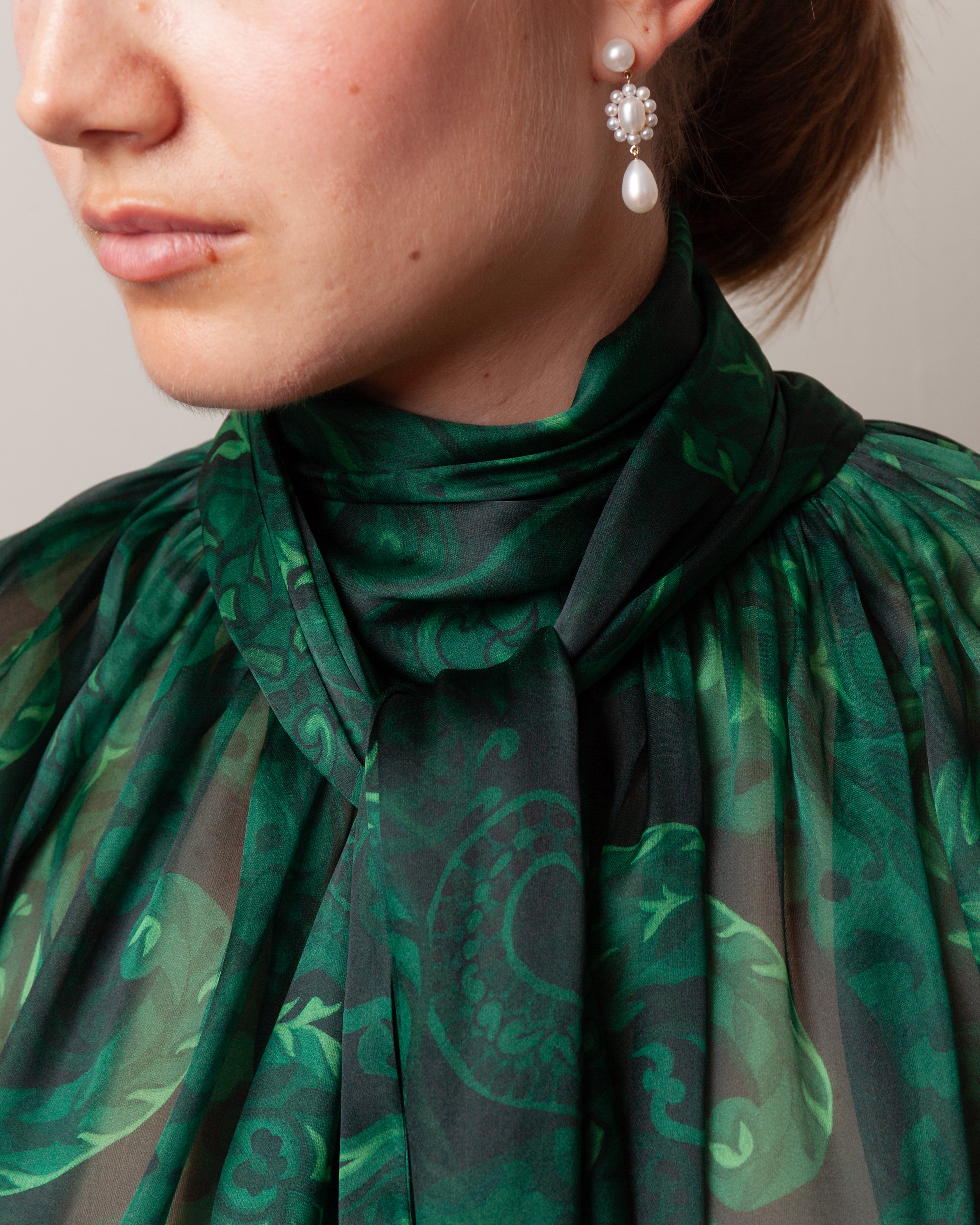 Ruched Top w/Scarf - Dark Green