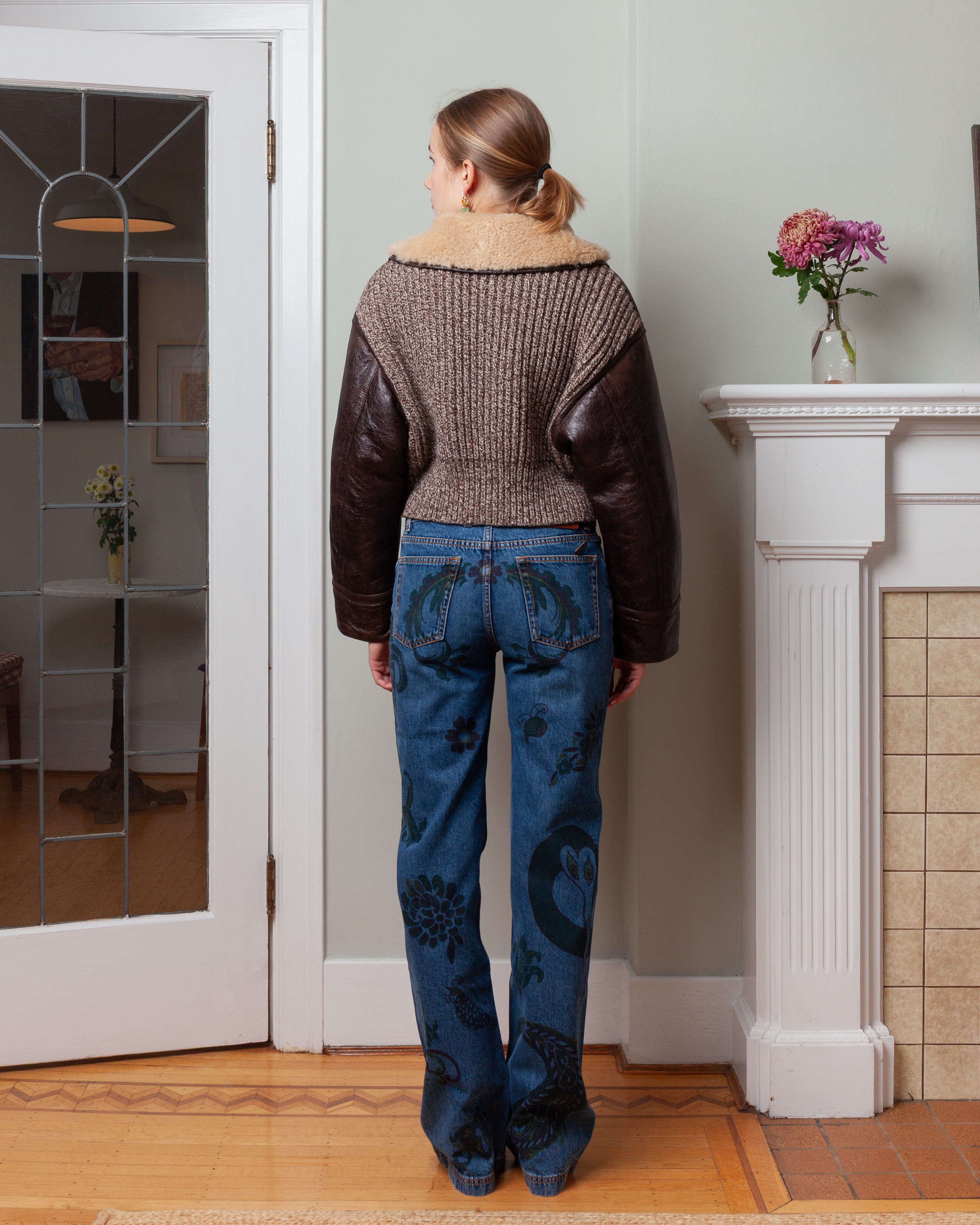 Crop Leather Shearling Jacket - Brown