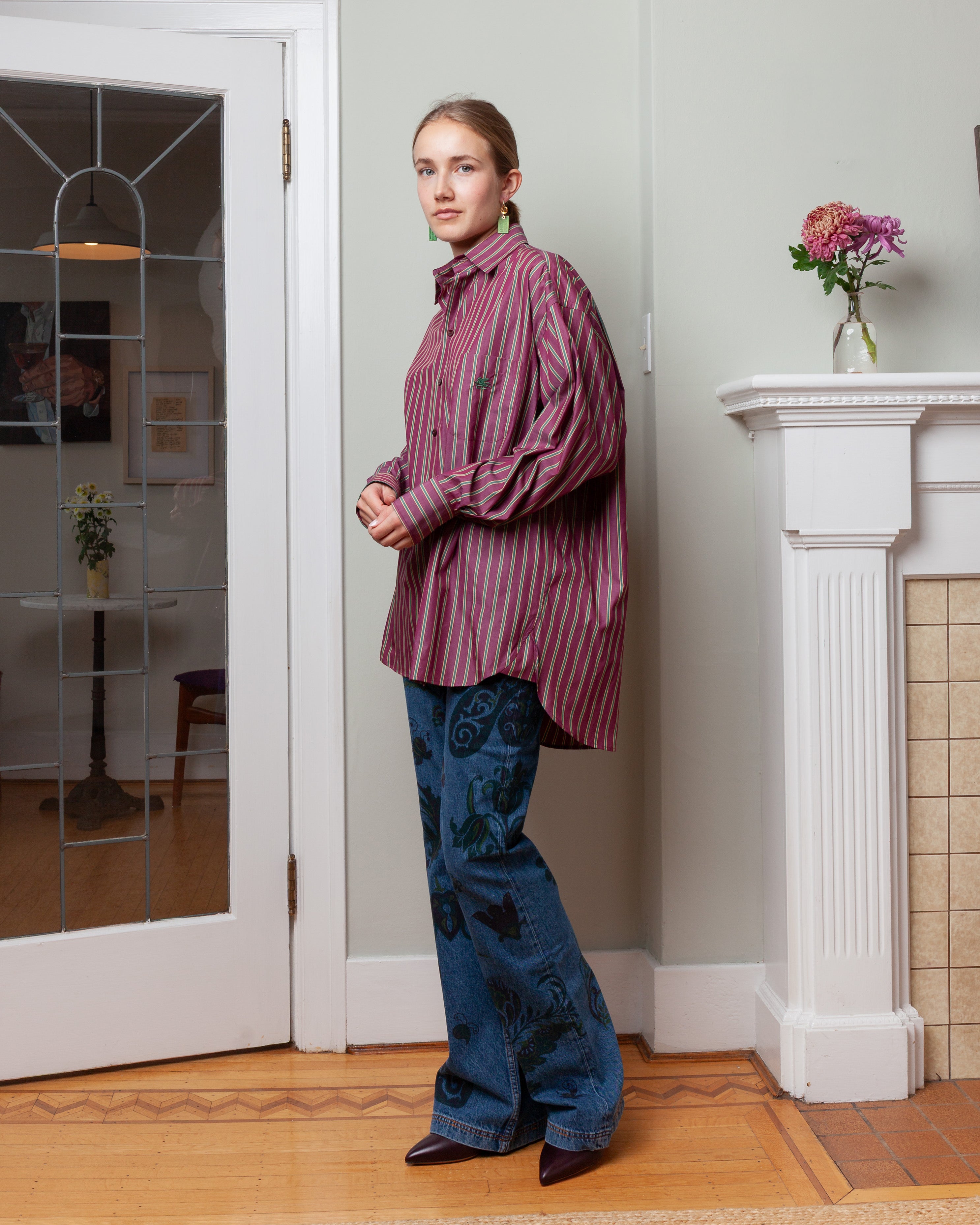Flared Jeans w/Flower and Bee Print - Blue
