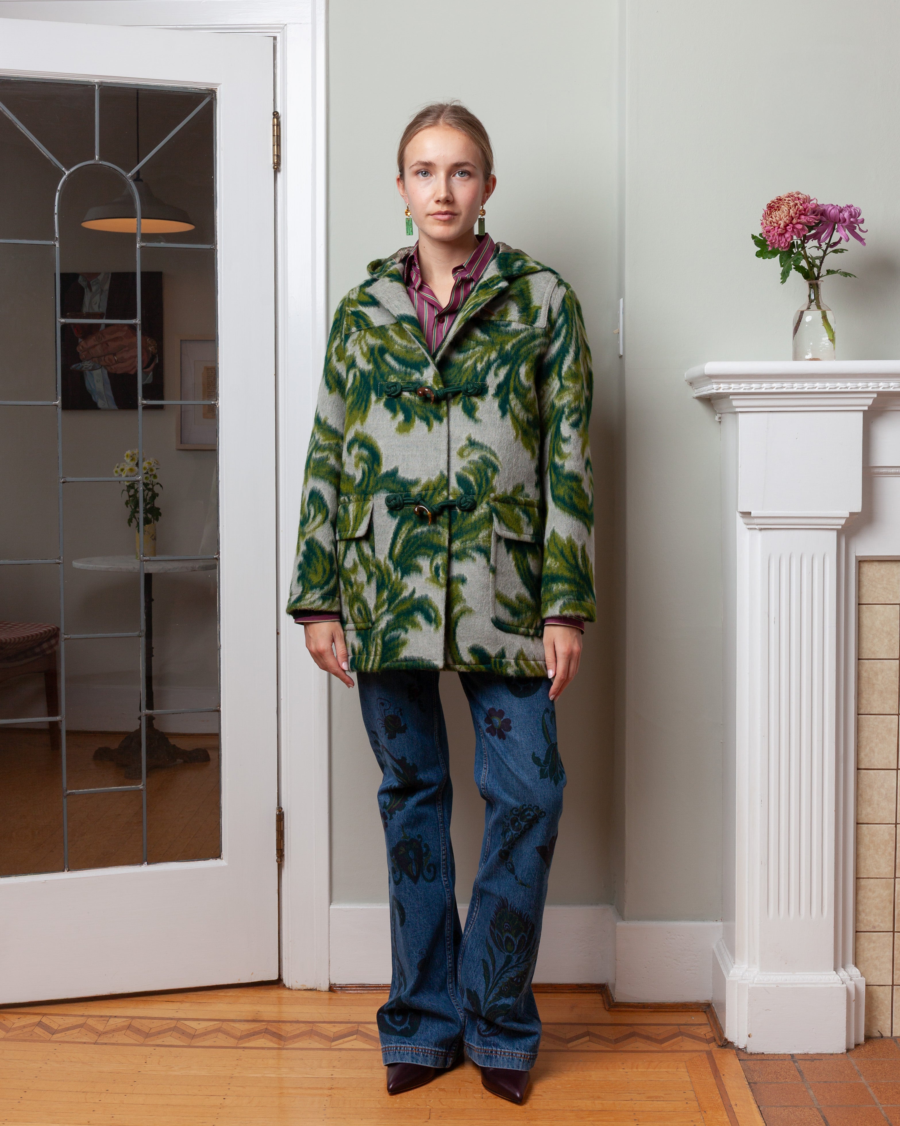 Hooded Jacket w/Fronds - Grey/Green