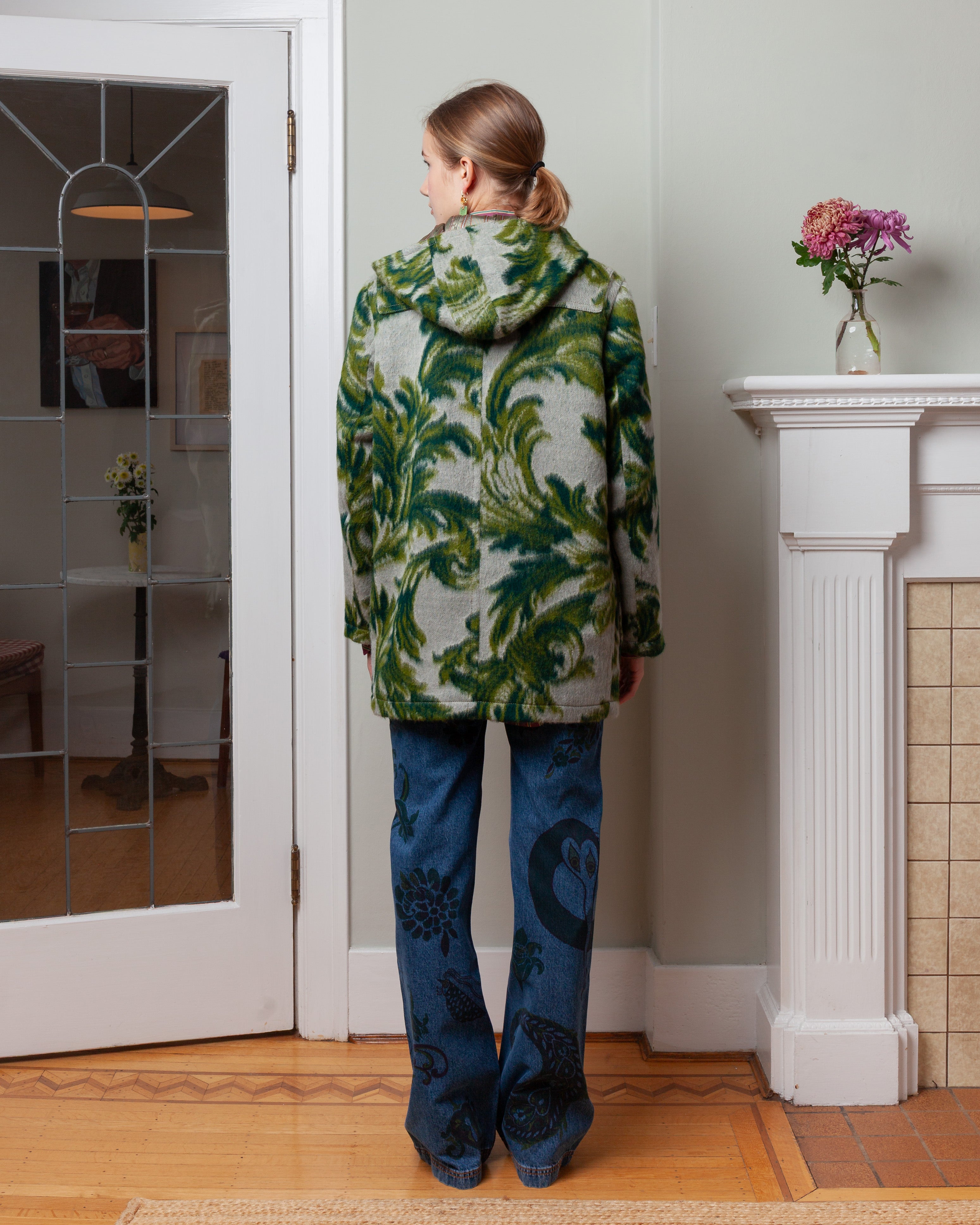 Hooded Jacket w/Fronds - Grey/Green