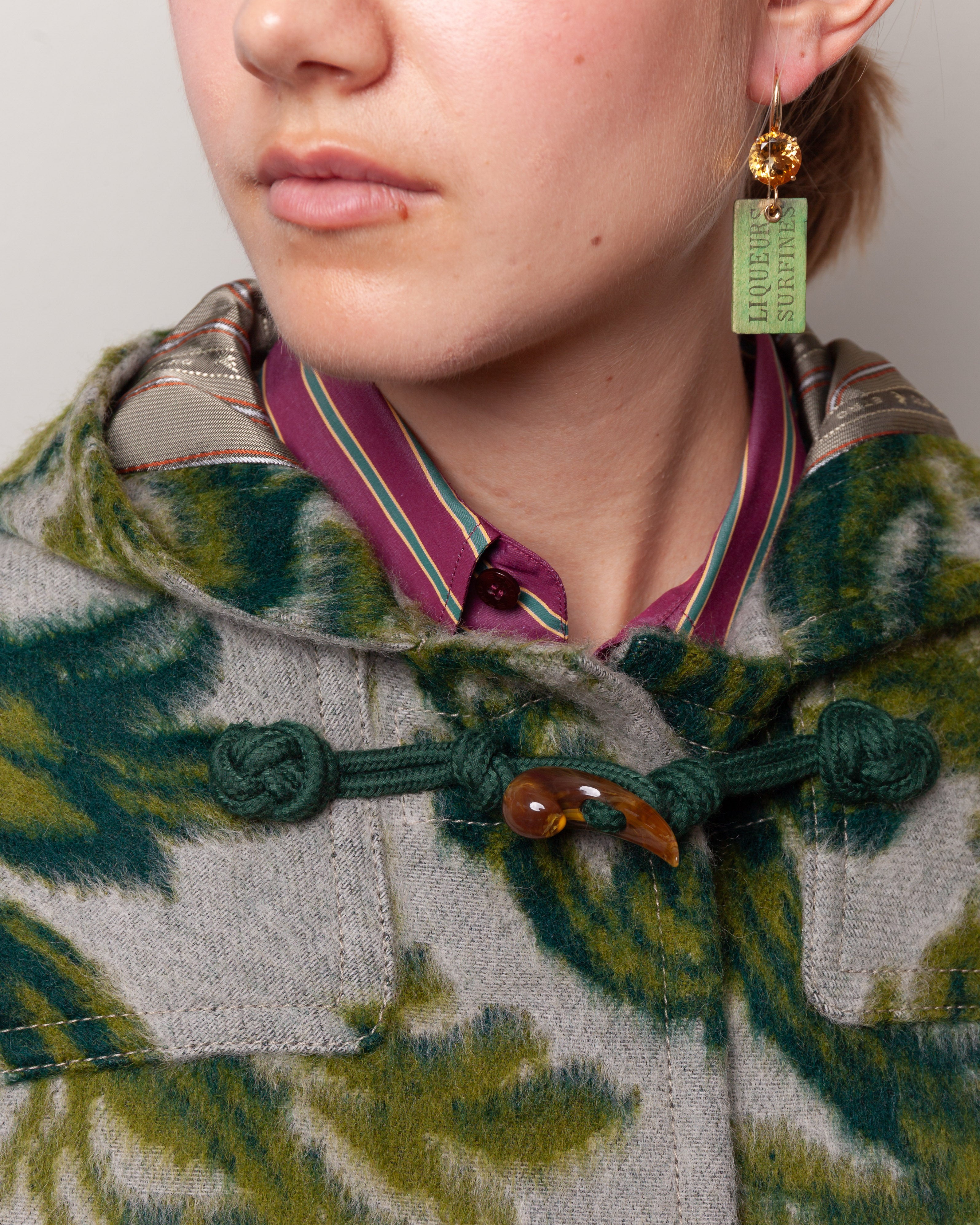 Hooded Jacket w/Fronds - Grey/Green