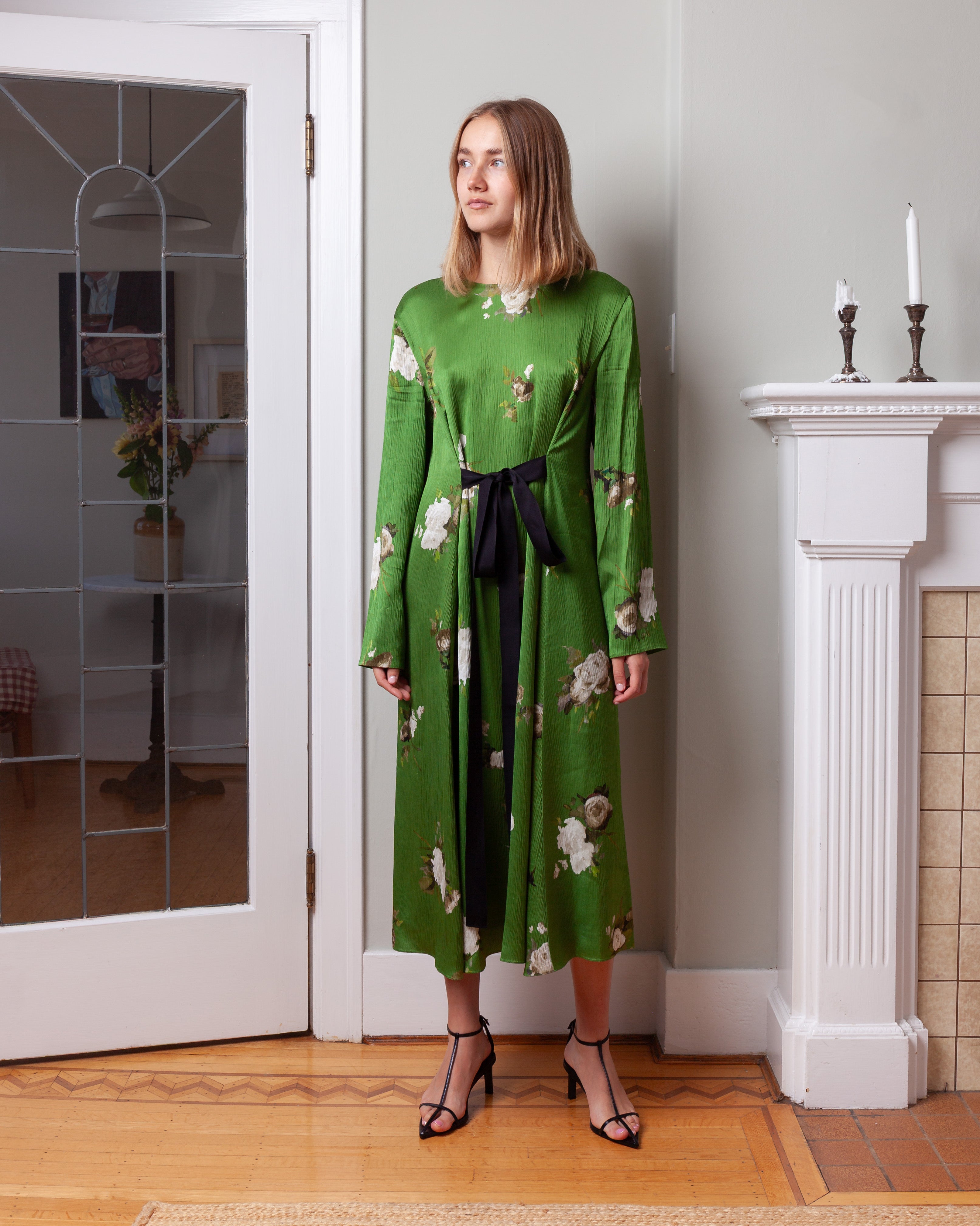 Long Sleeve Midi Dress - Painted Rose
