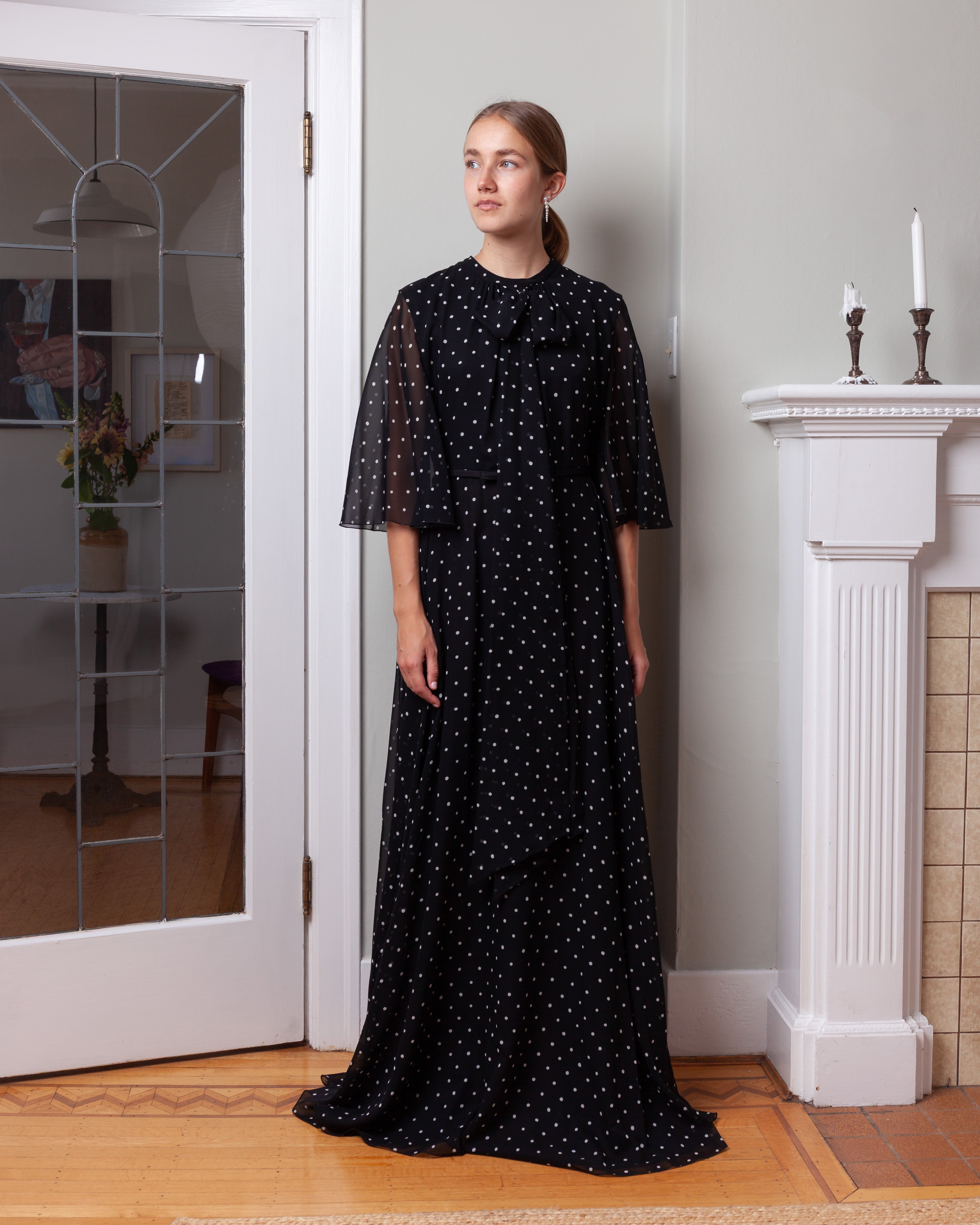 Giambattista Valli-Long Silk Dress w/White Polka Dots - Black-Dresses-Boboli-Vancouver-Canada