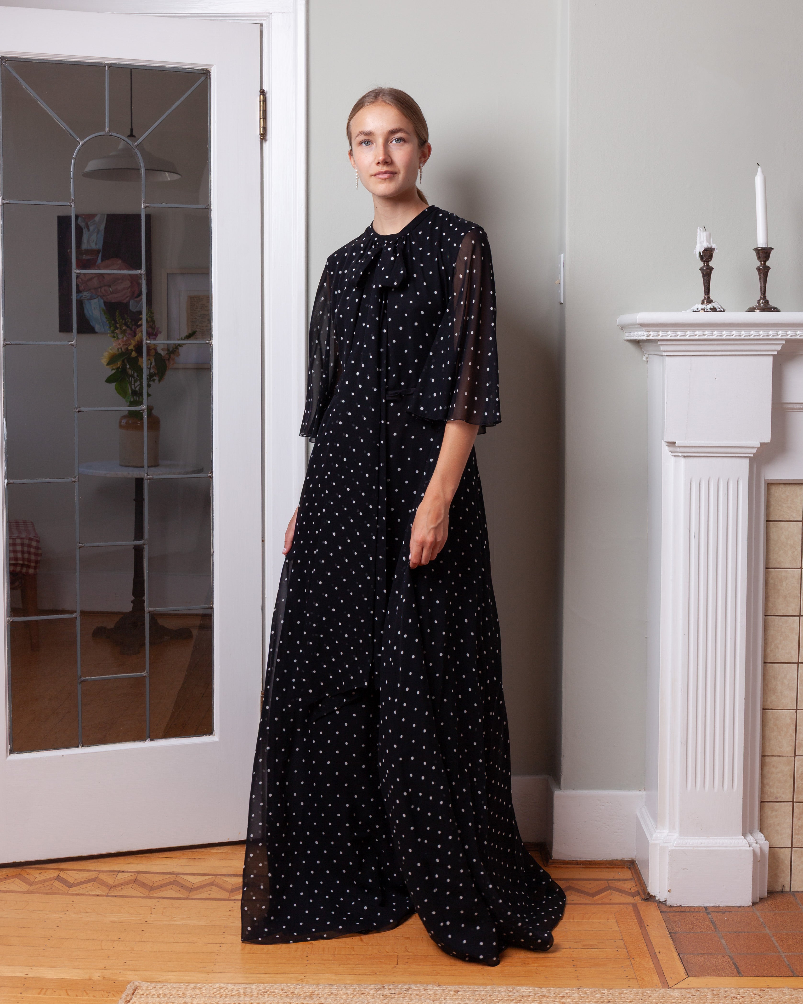 Giambattista Valli-Long Silk Dress w/White Polka Dots - Black-Dresses-Boboli-Vancouver-Canada