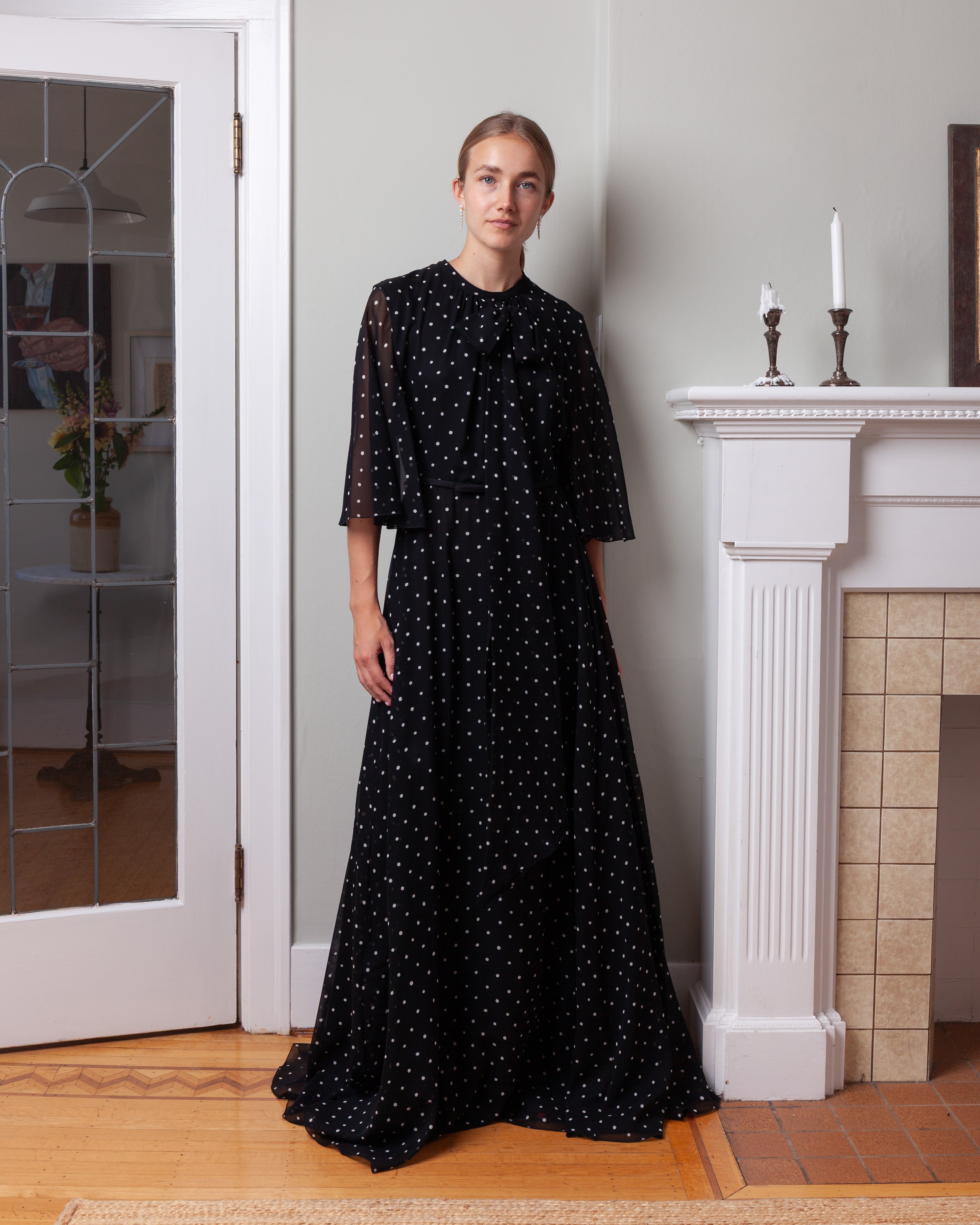 Giambattista Valli-Long Silk Dress w/White Polka Dots - Black-Dresses-Boboli-Vancouver-Canada
