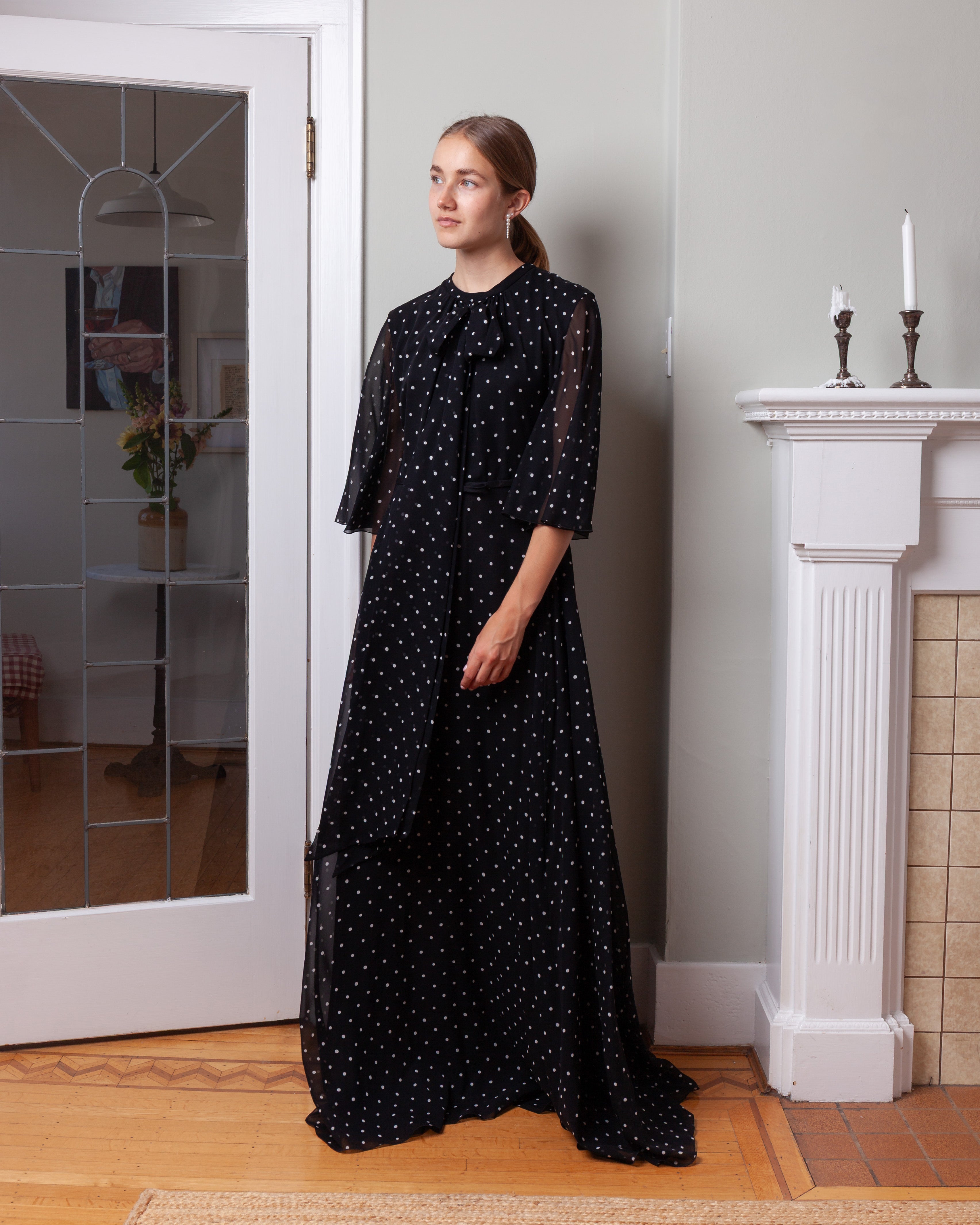 Giambattista Valli-Long Silk Dress w/White Polka Dots - Black-Dresses-Boboli-Vancouver-Canada