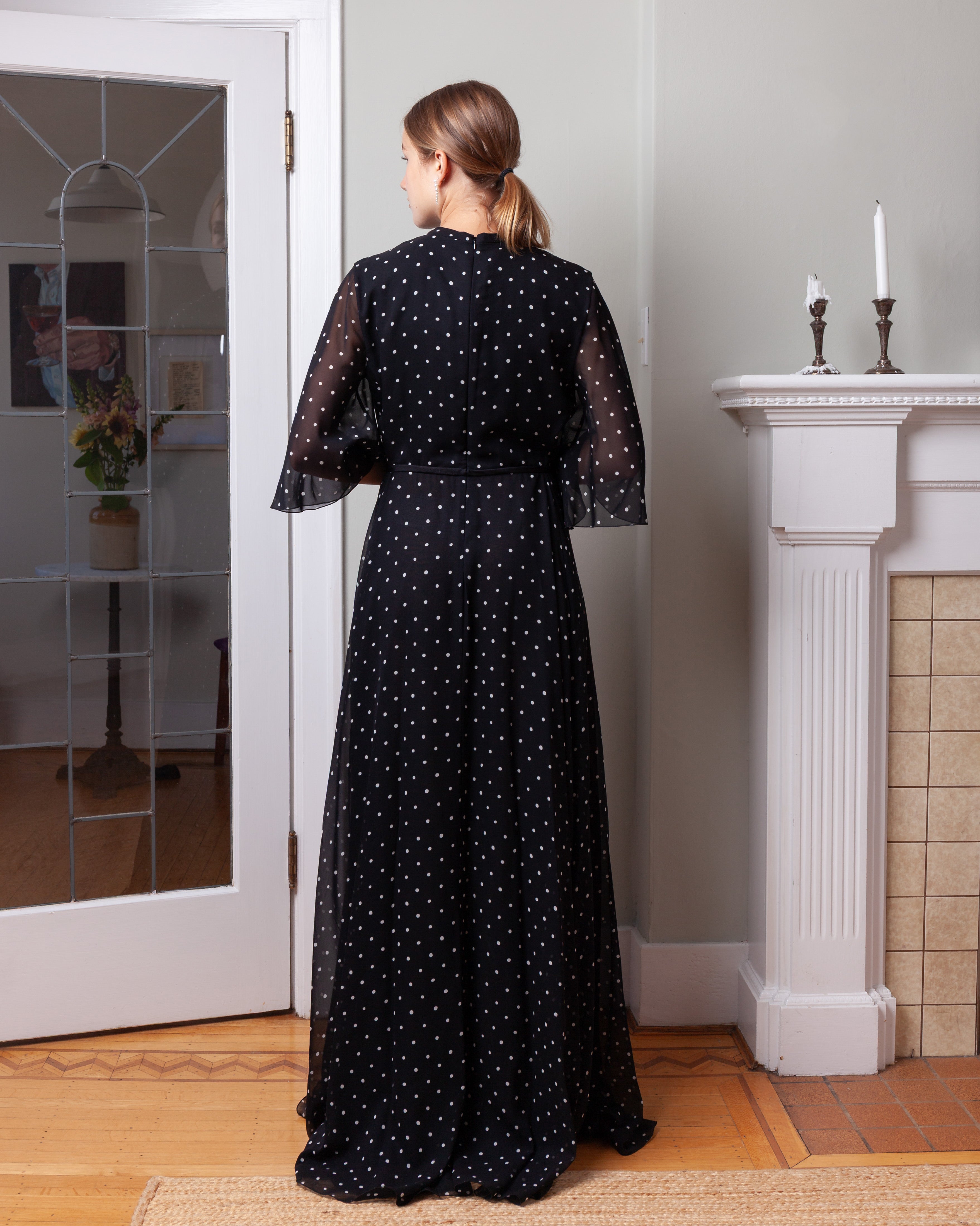Giambattista Valli-Long Silk Dress w/White Polka Dots - Black-Dresses-Boboli-Vancouver-Canada