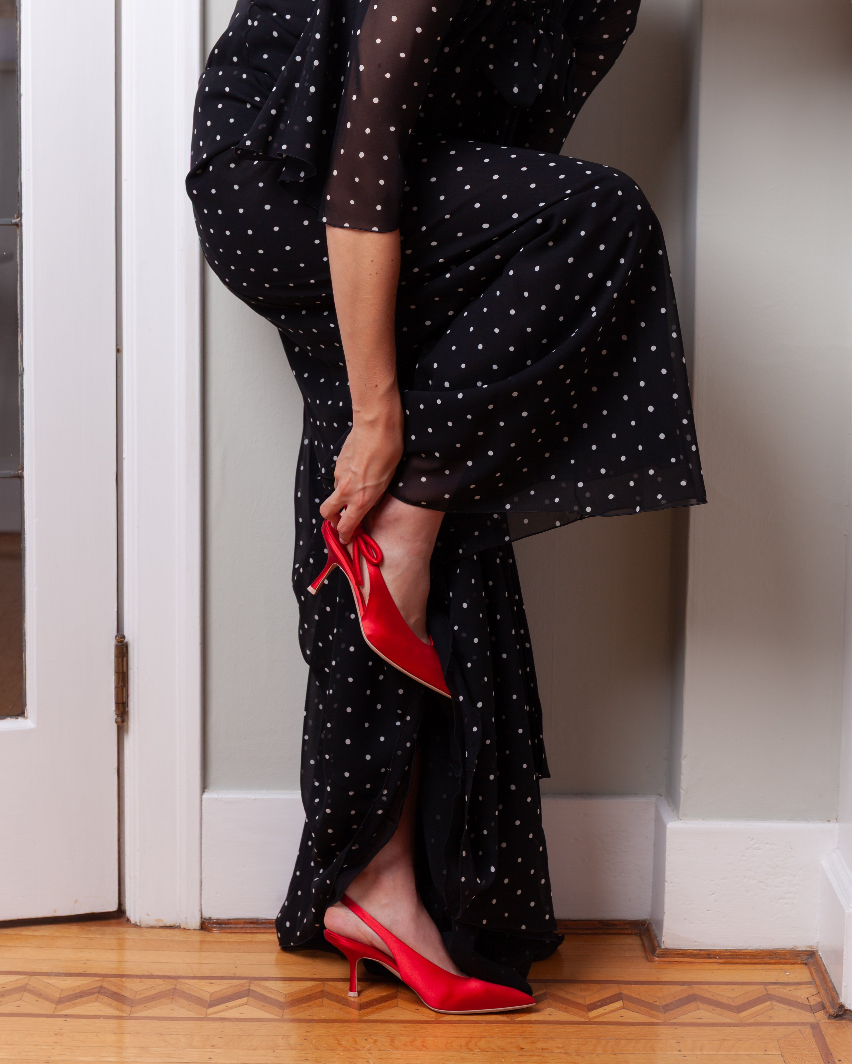 Giambattista Valli-Long Silk Dress w/White Polka Dots - Black-Dresses-Boboli-Vancouver-Canada