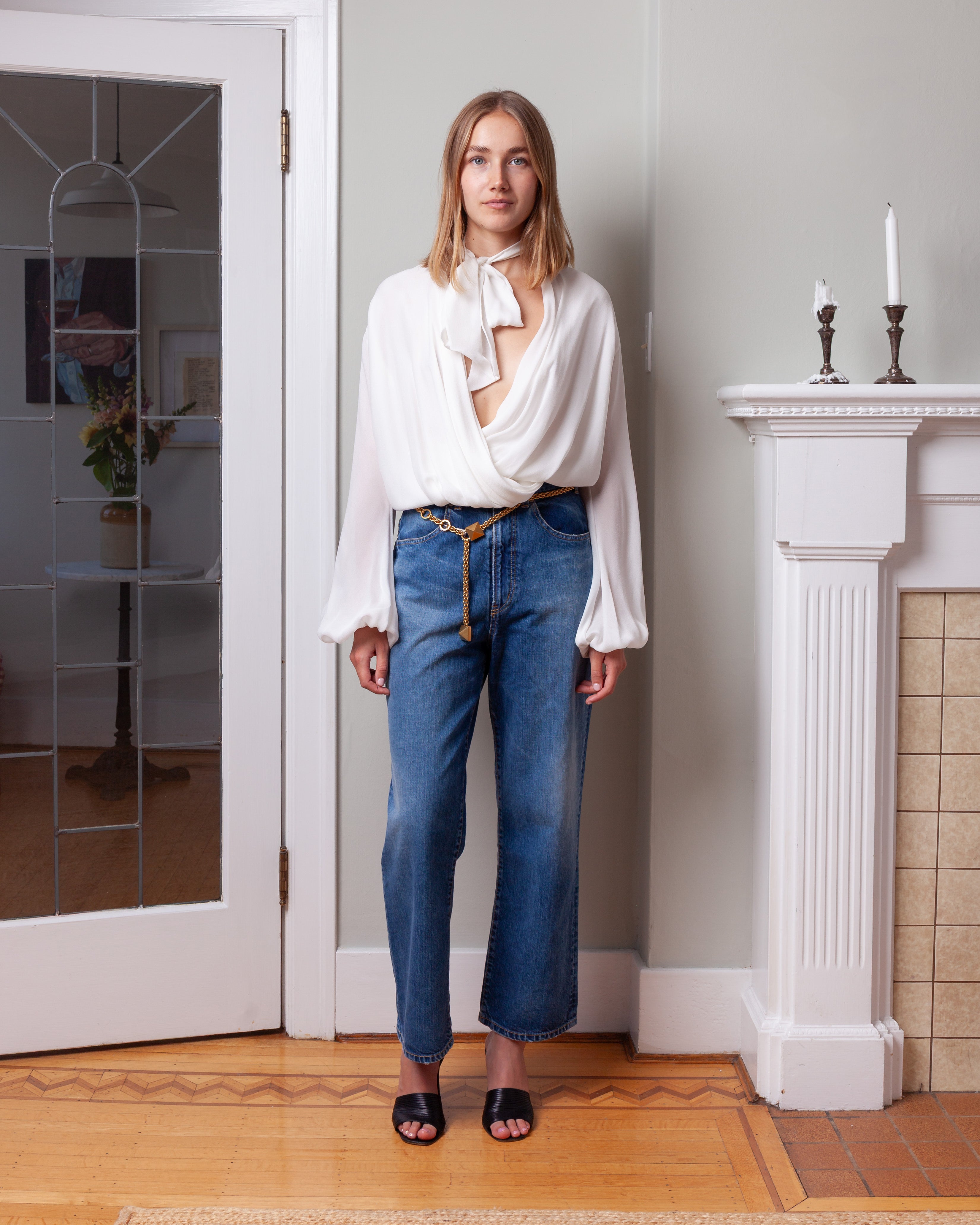 Giambattista Valli-Oversize Self-Tie Neck Silk Blouse - Ivory-Tops-Boboli-Vancouver-Canada