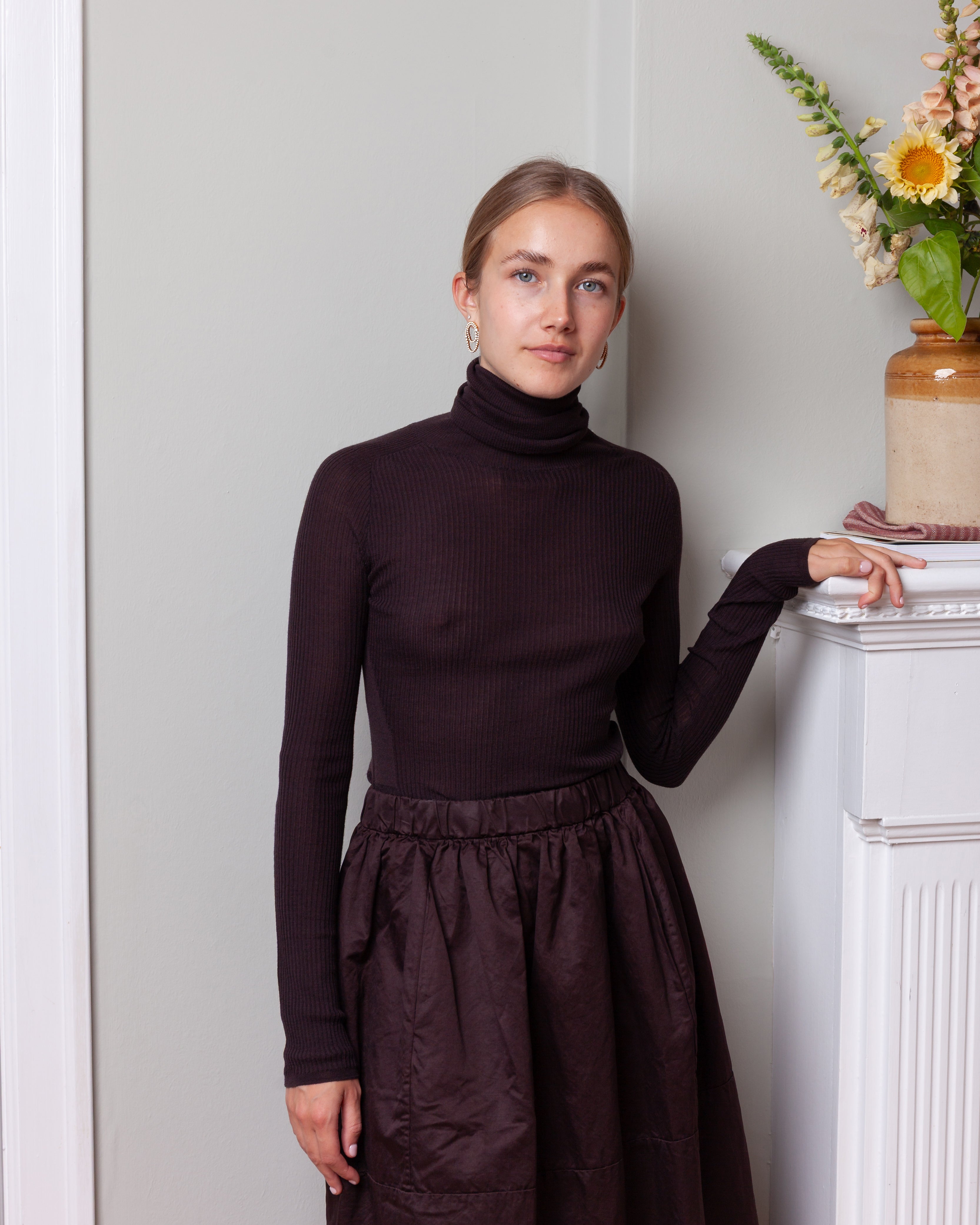 Rib Turtleneck - Rib Light Wool - Dark Brown