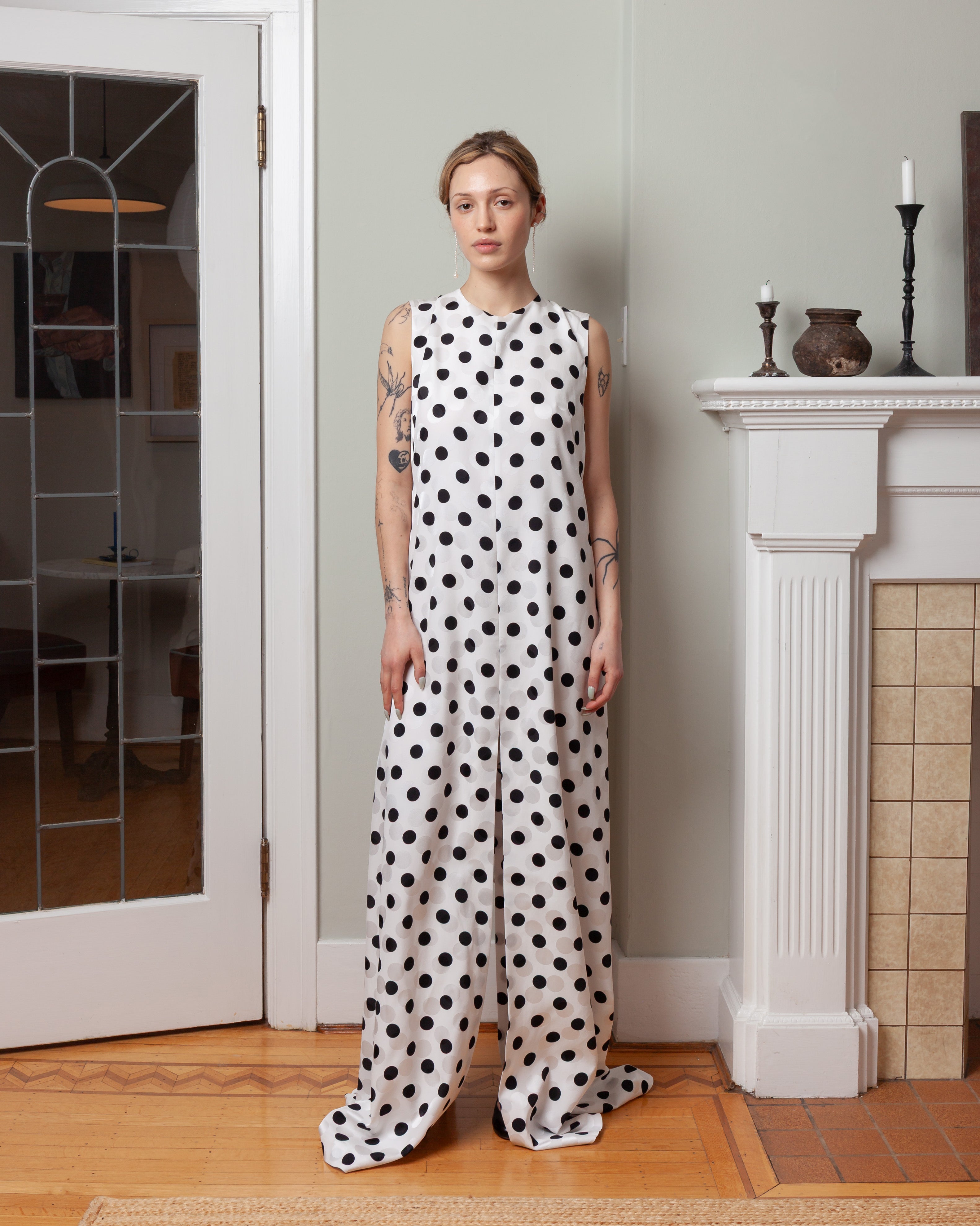 Tuxedo Sleeveless Long Dress - Black/White