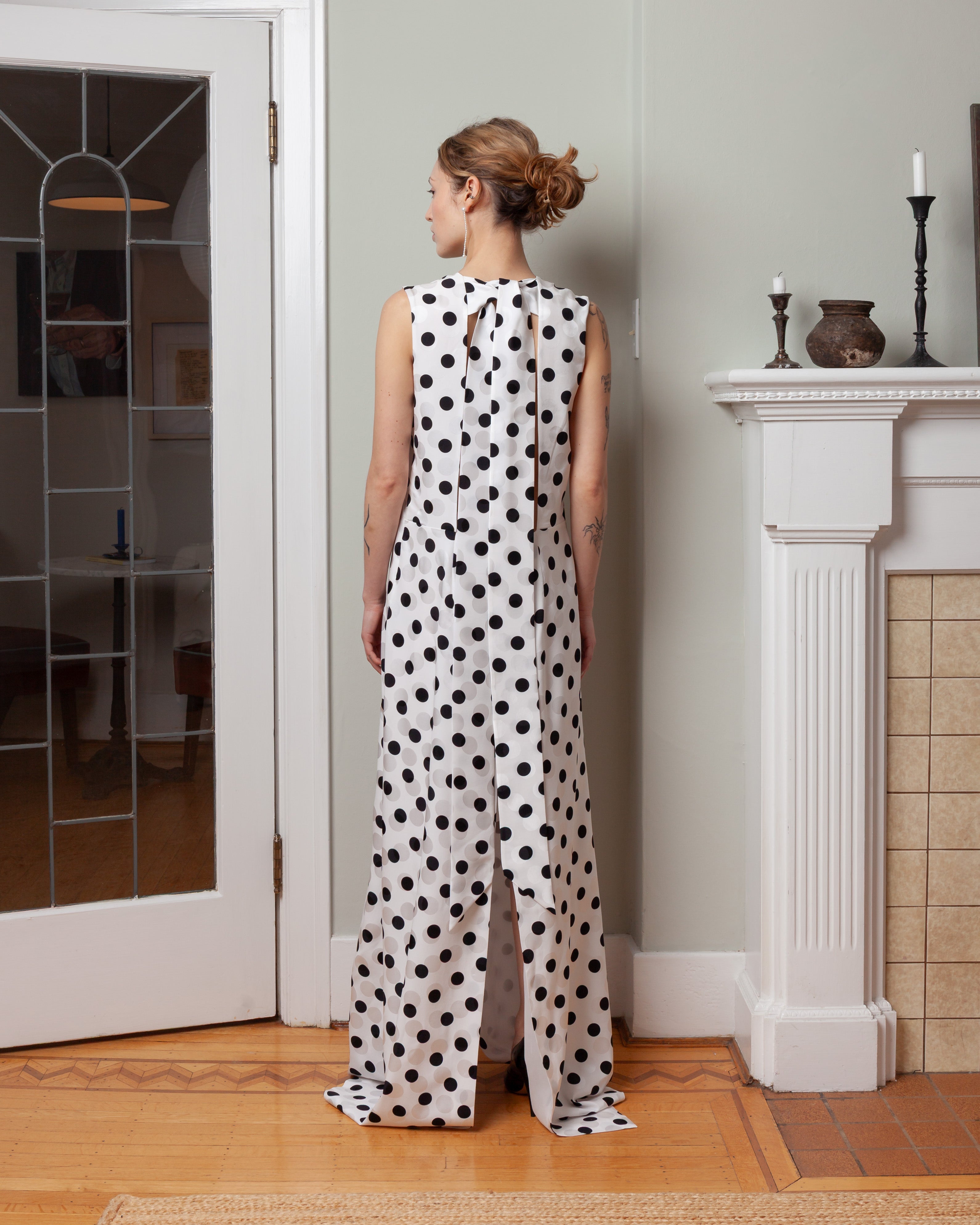 Tuxedo Sleeveless Long Dress - Black/White