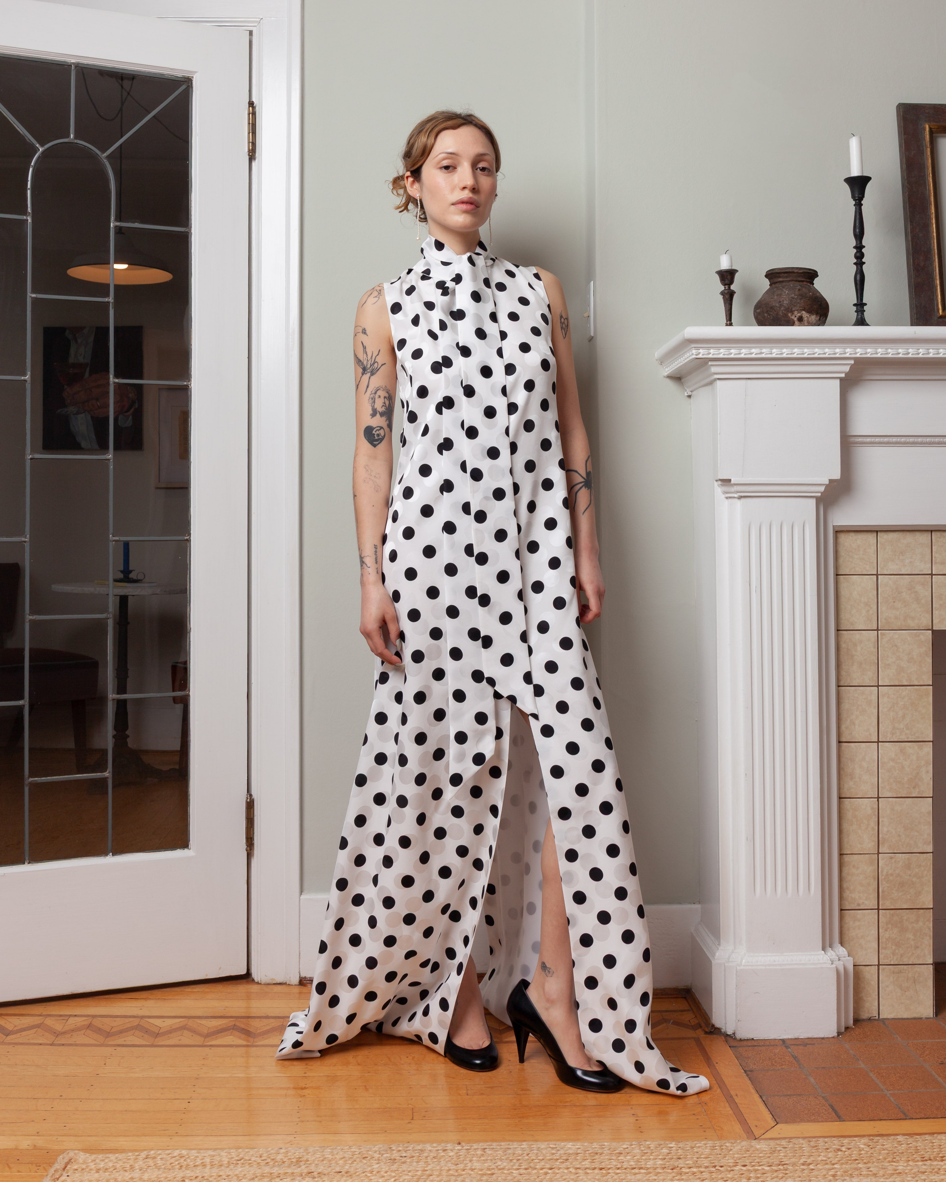 Tuxedo Sleeveless Long Dress - Black/White