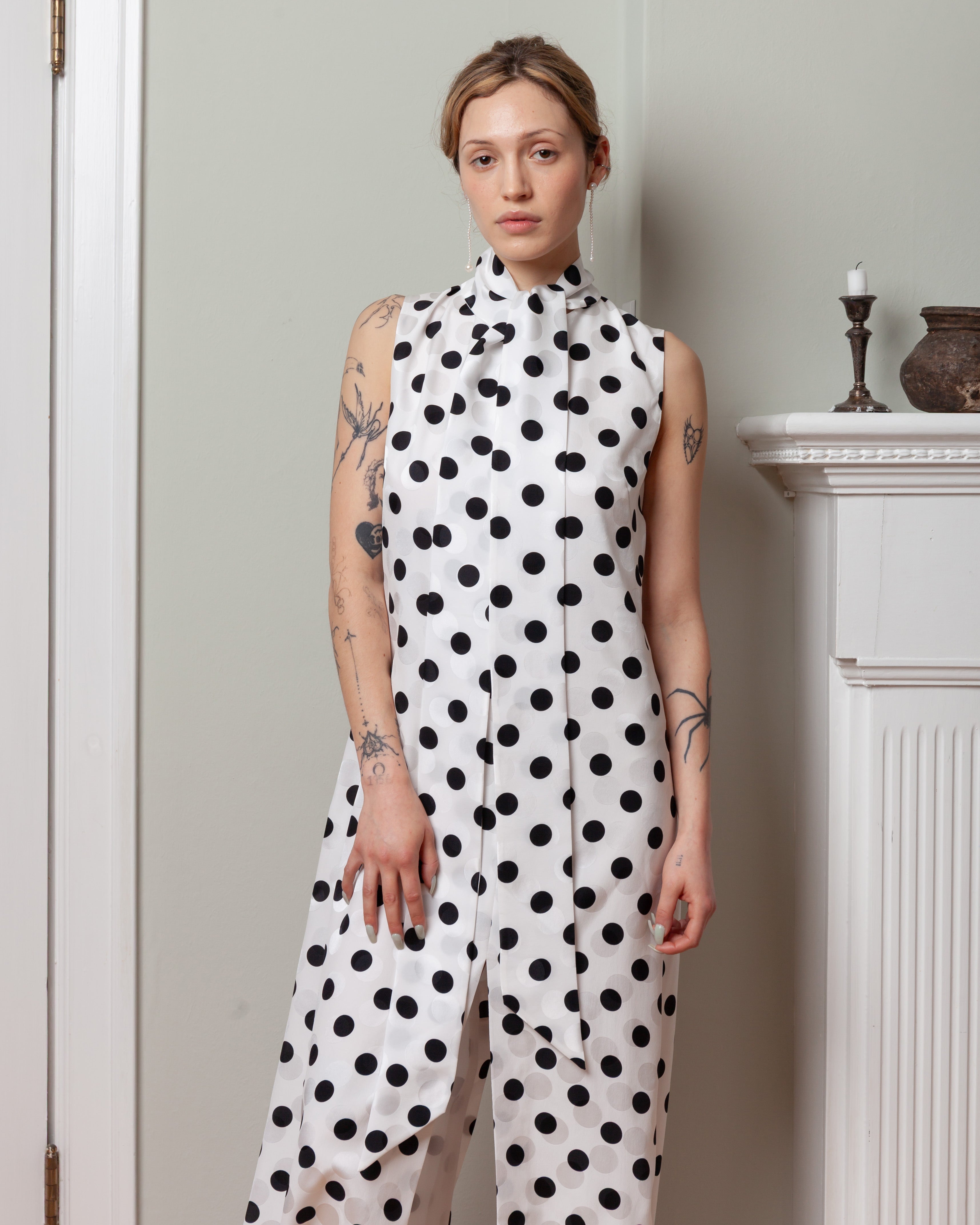 Tuxedo Sleeveless Long Dress - Black/White