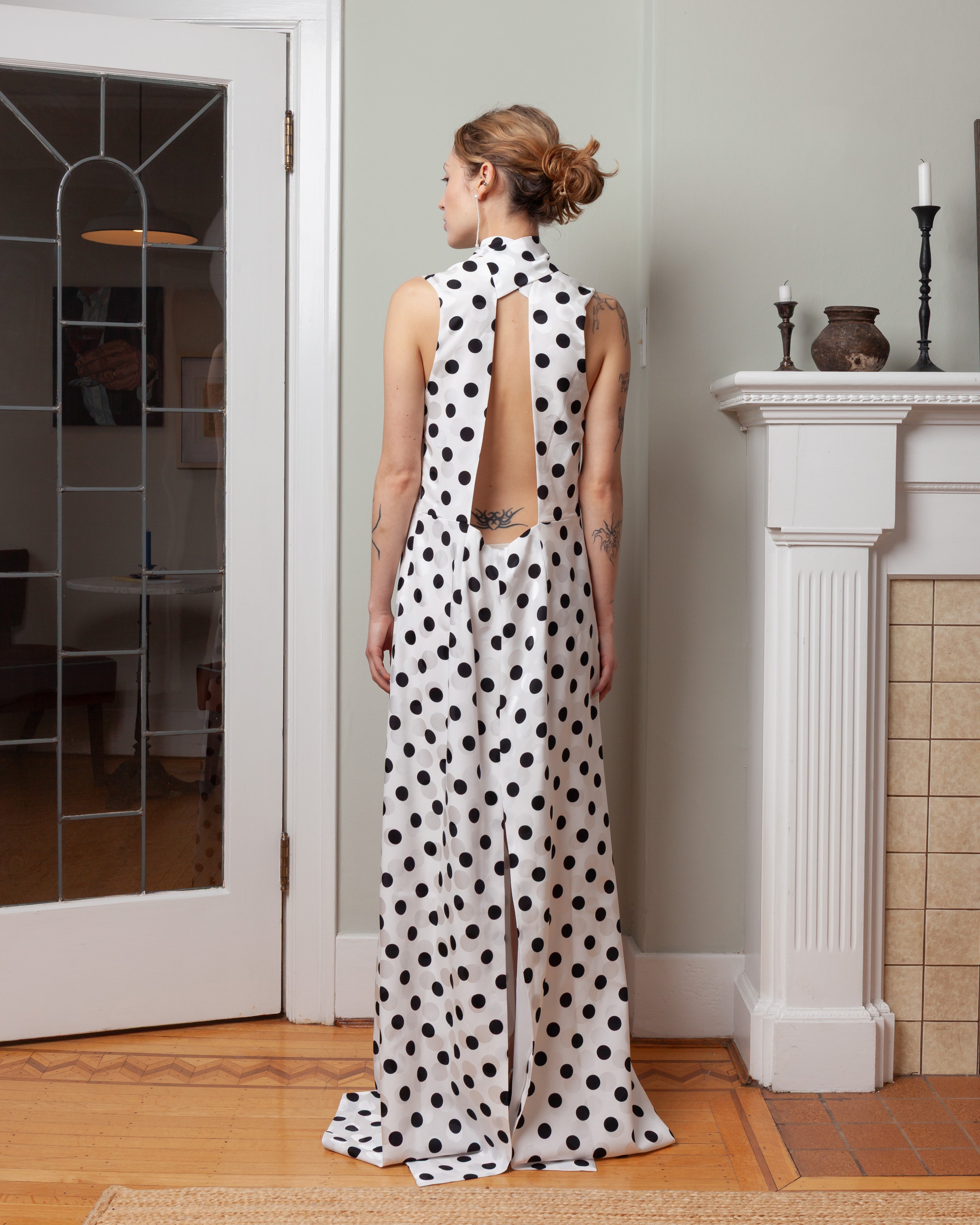 Tuxedo Sleeveless Long Dress - Black/White