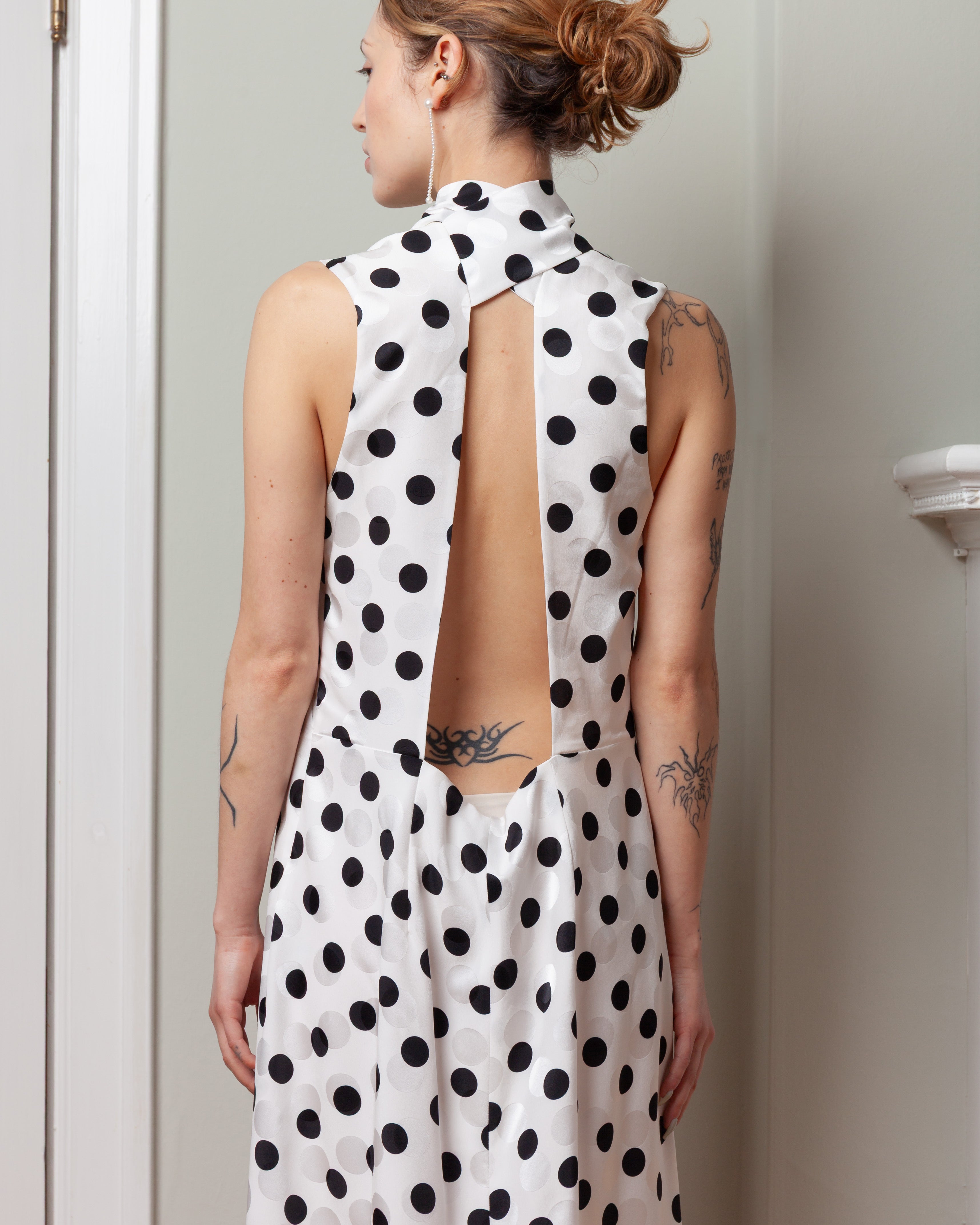 Tuxedo Sleeveless Long Dress - Black/White