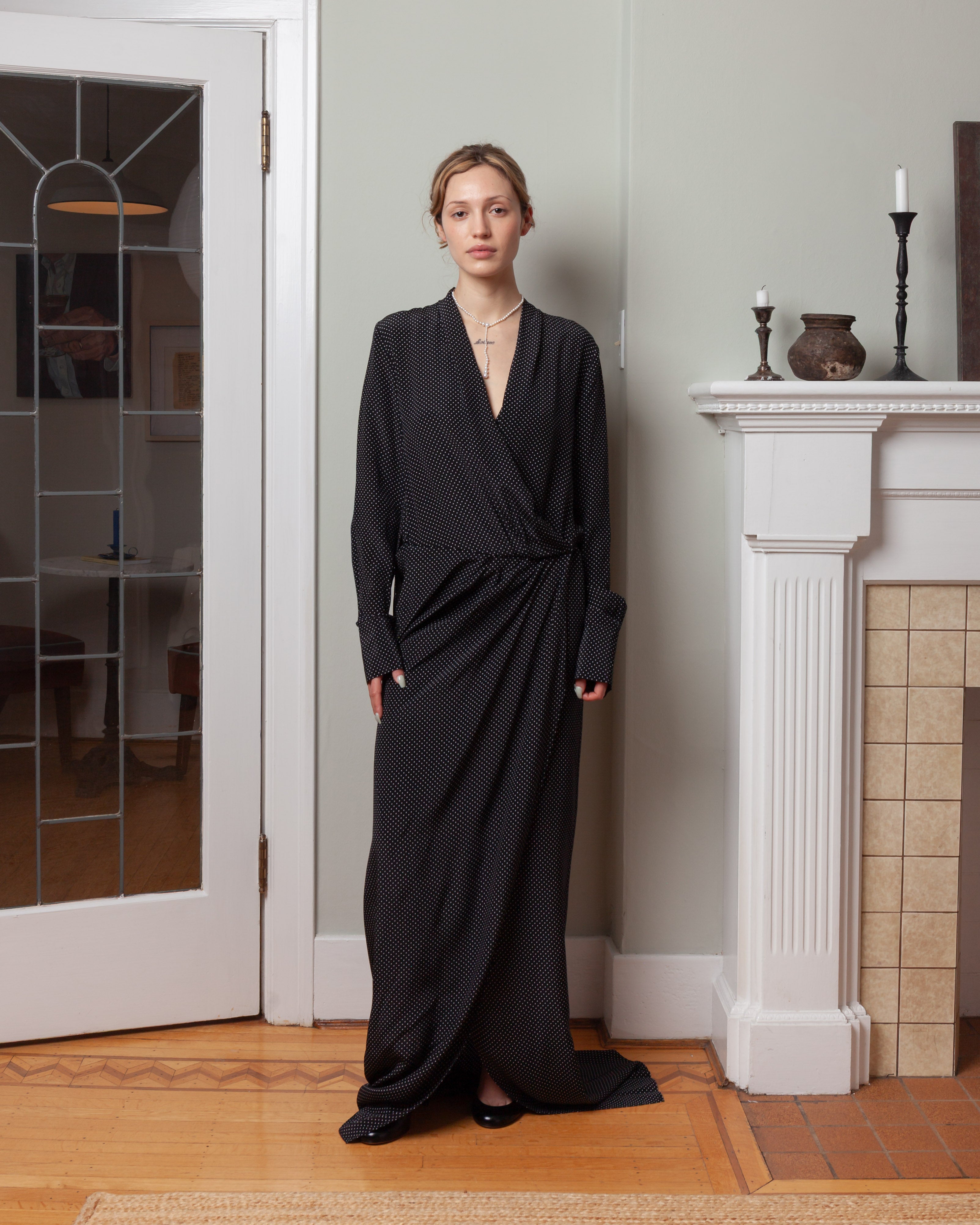 Criss Cross Long Dress - Micro Pois