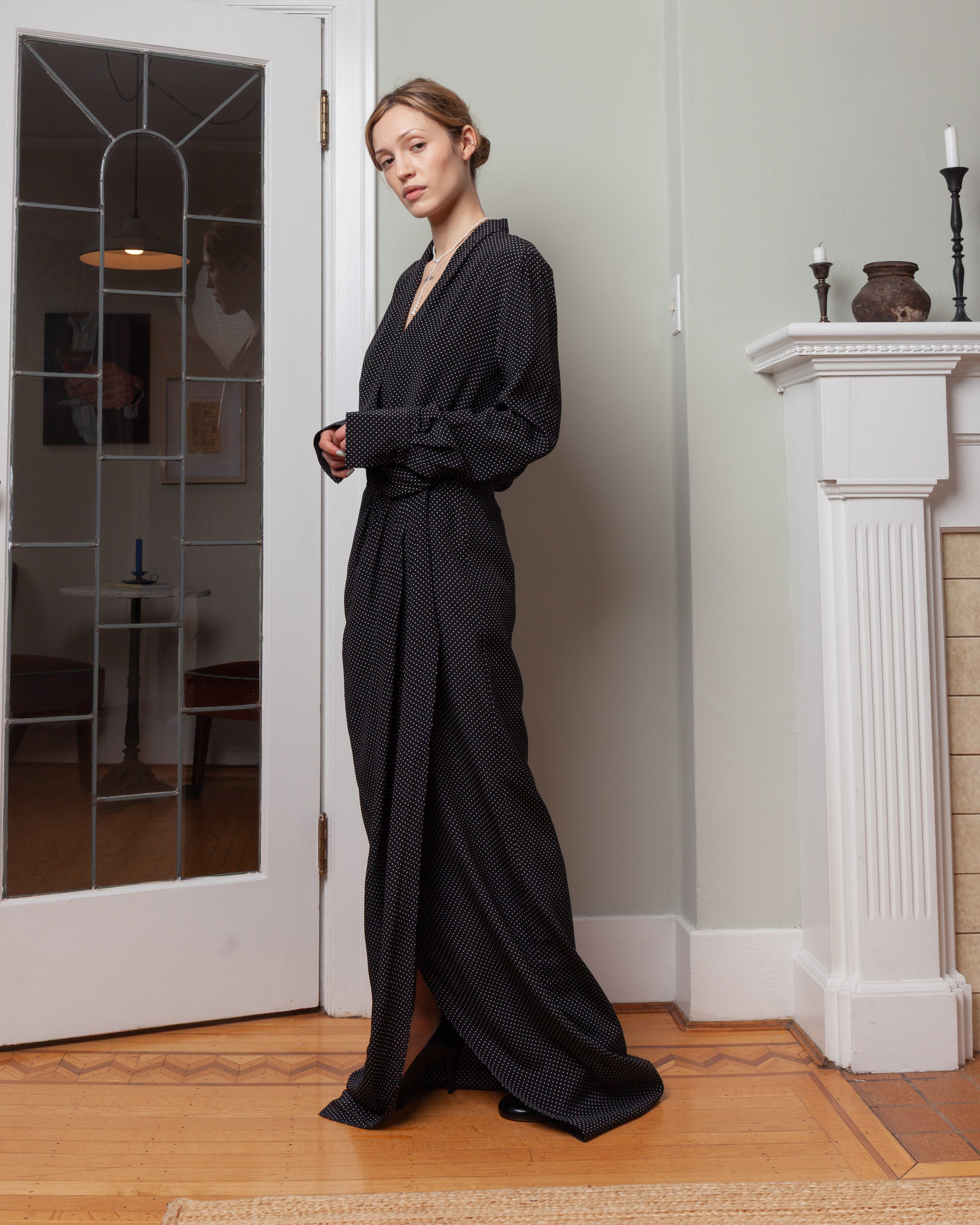 Criss Cross Long Dress - Micro Pois