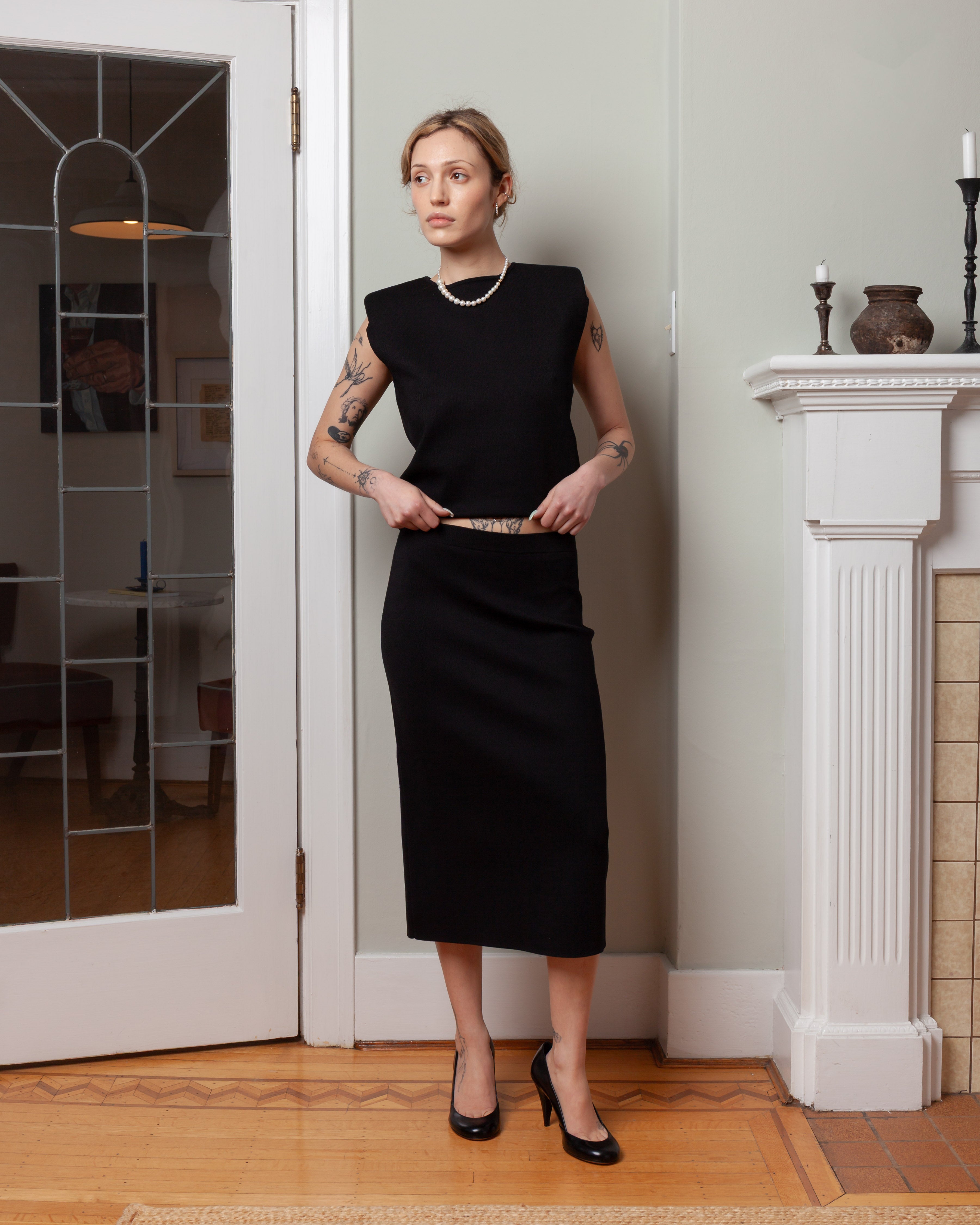 Silk Pencil Skirt - Black