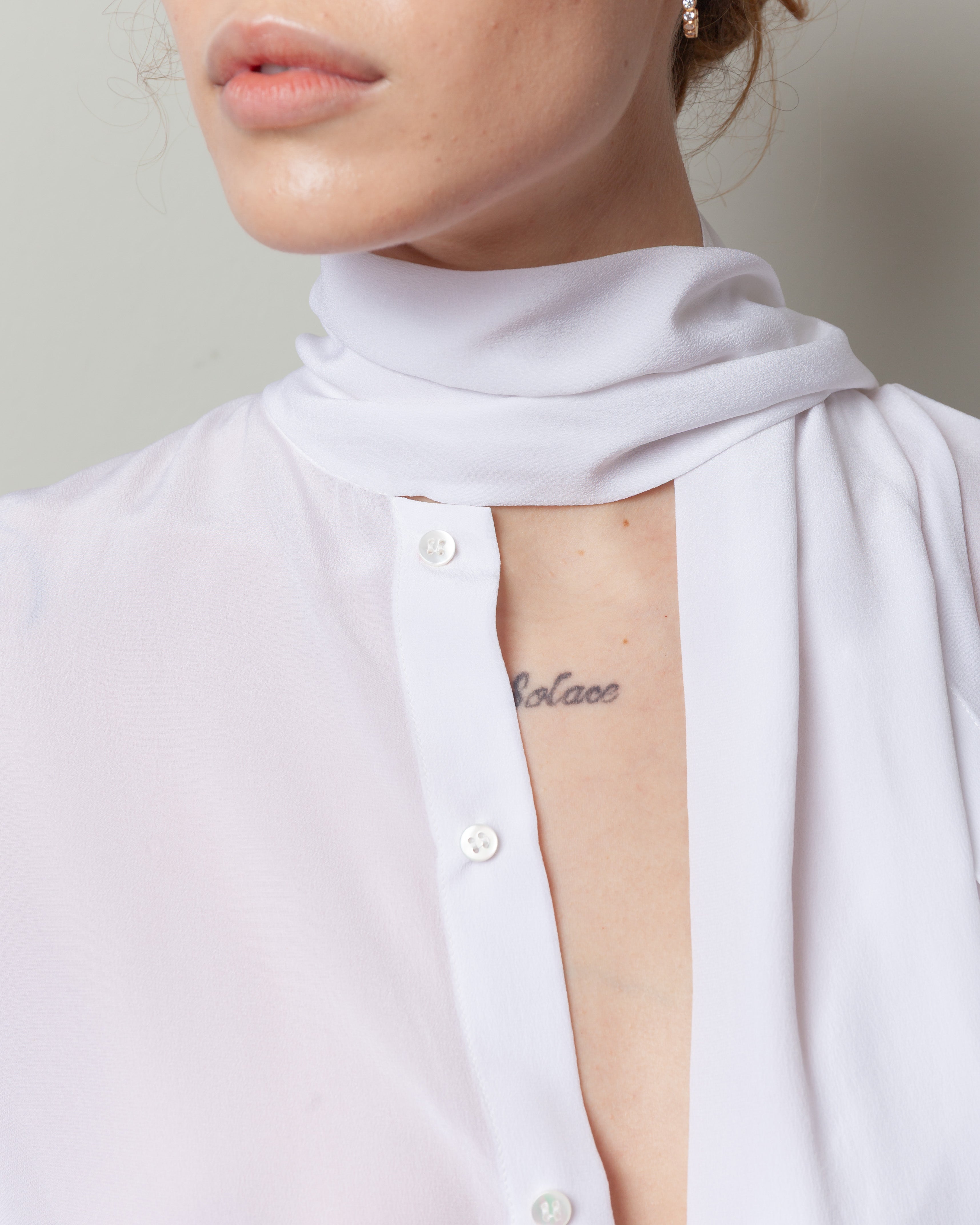 Silk Shirt w/Scarf - Off White
