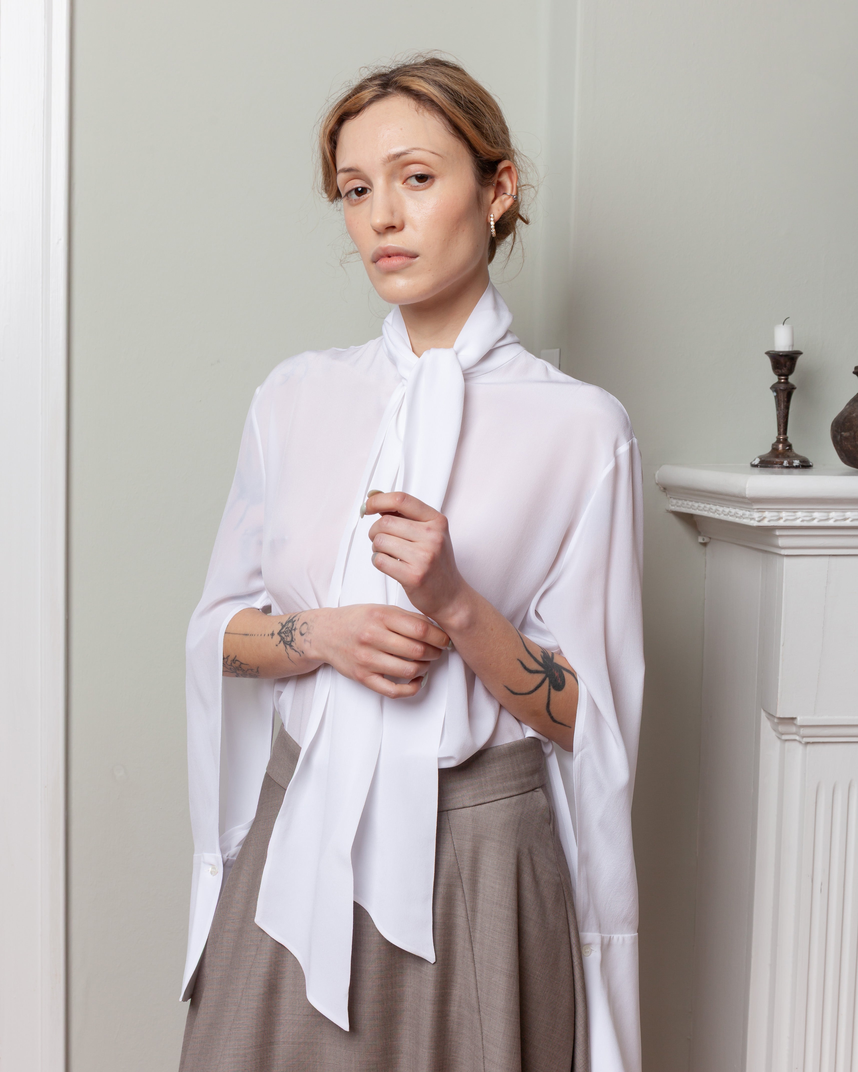Silk Shirt w/Scarf - Off White