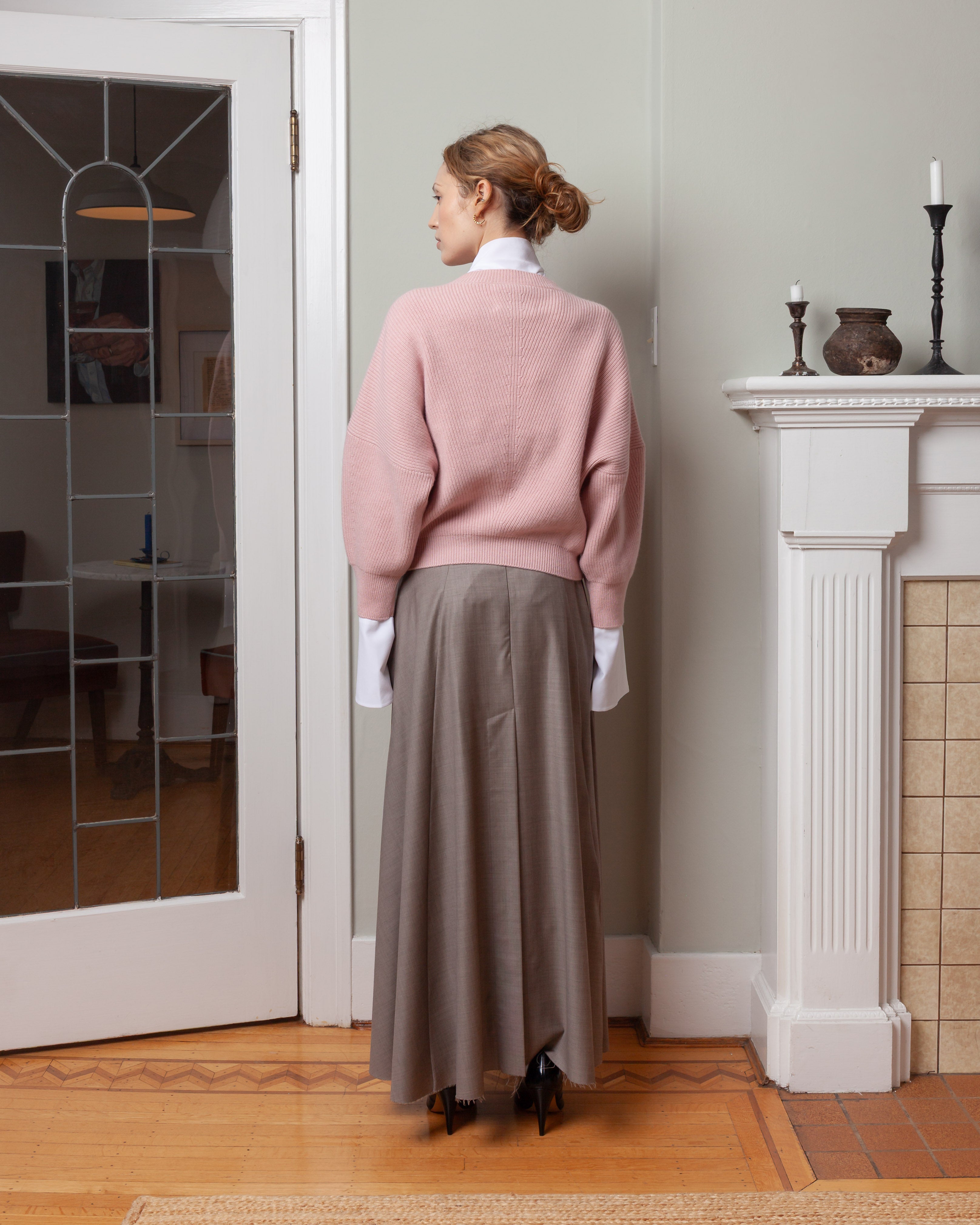 Round Neck 3/4 Batwing Sweater - Vintage Pink