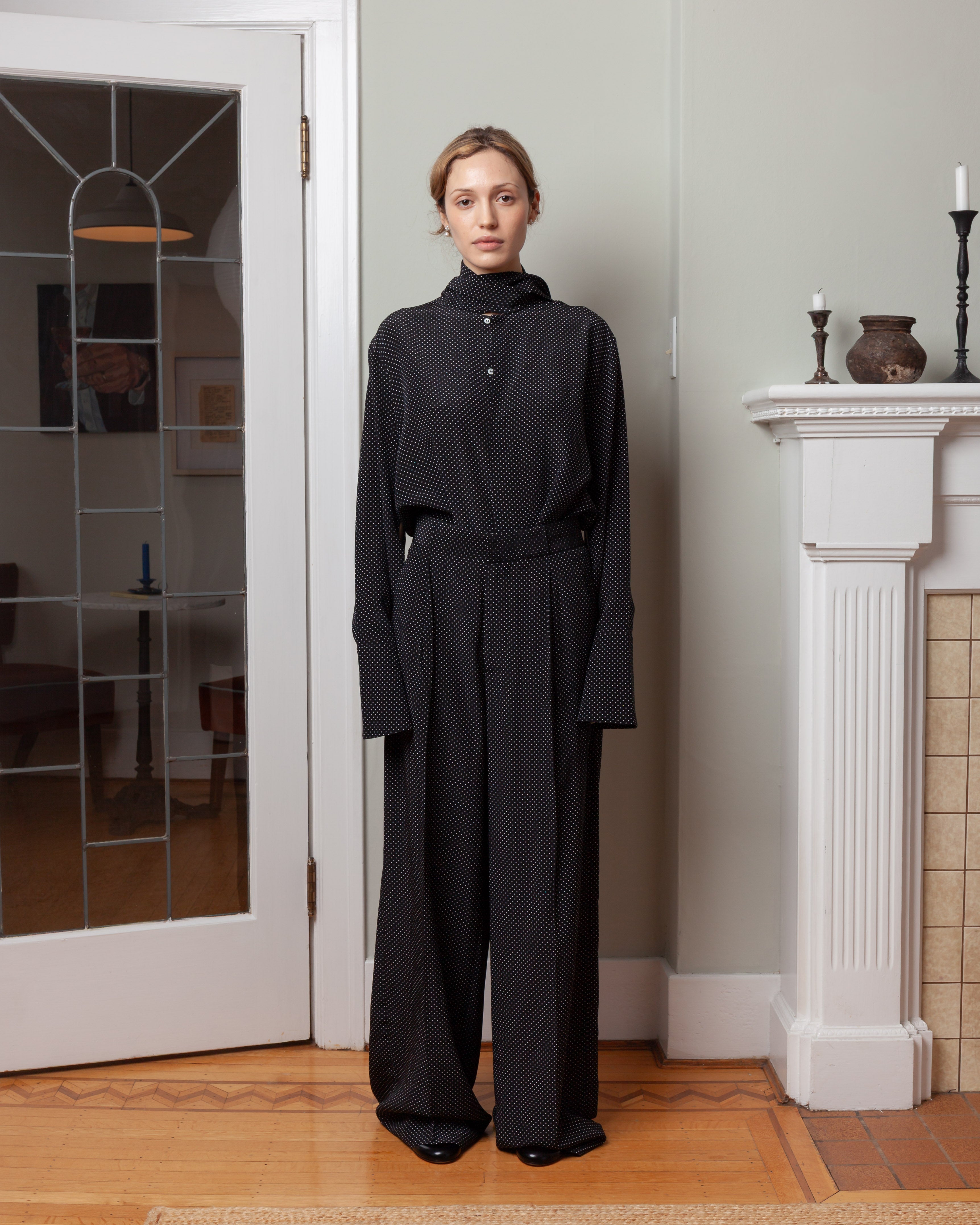 Silk Shirt w/Scarf - Micro Pois