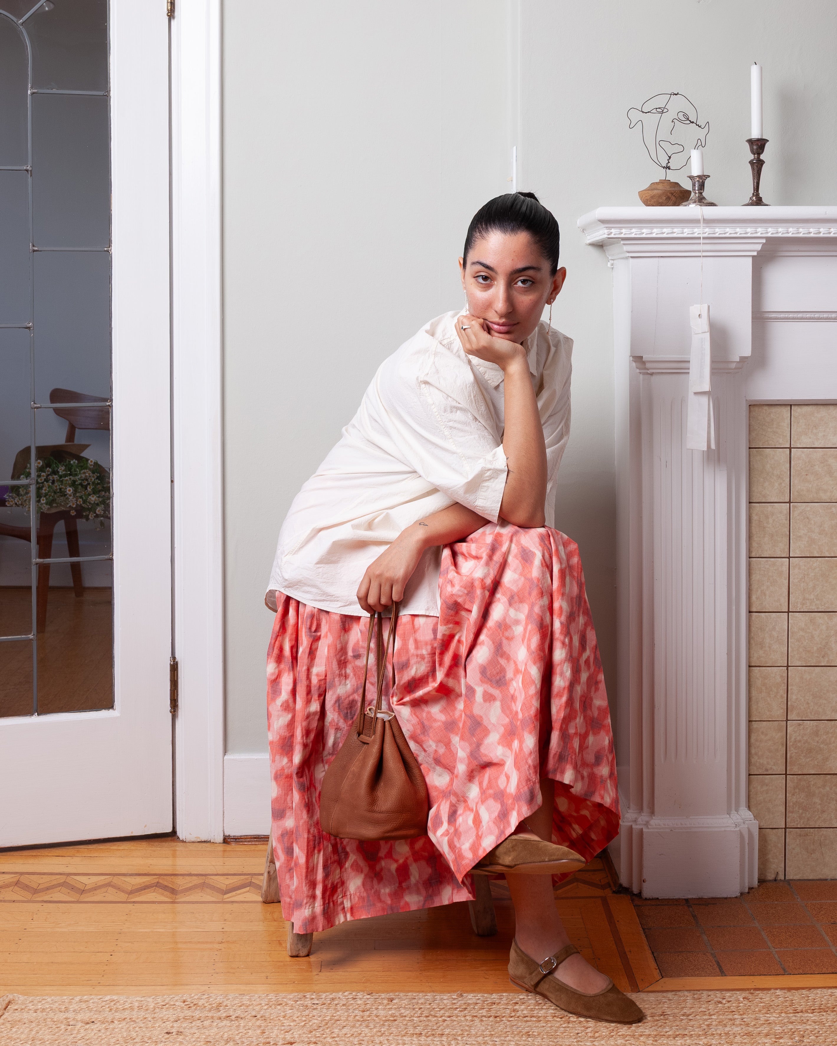 Double Rideau Skirt - Ikat - Coral