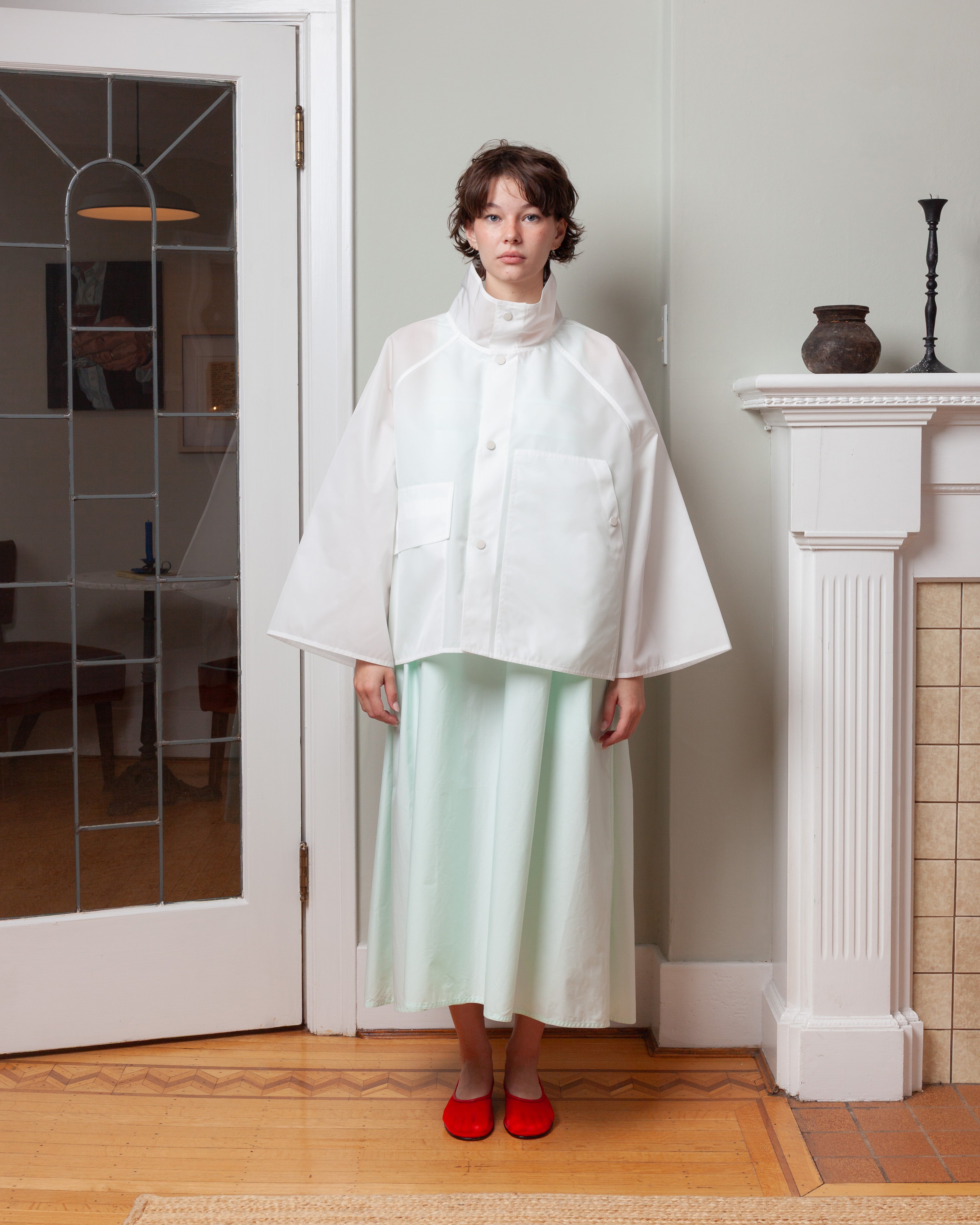 Stand Collar Short Jacket W Patch Pockets - Porcelain
